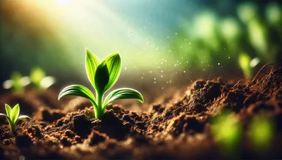 Small Green Sprout Growing From Fertile Soil