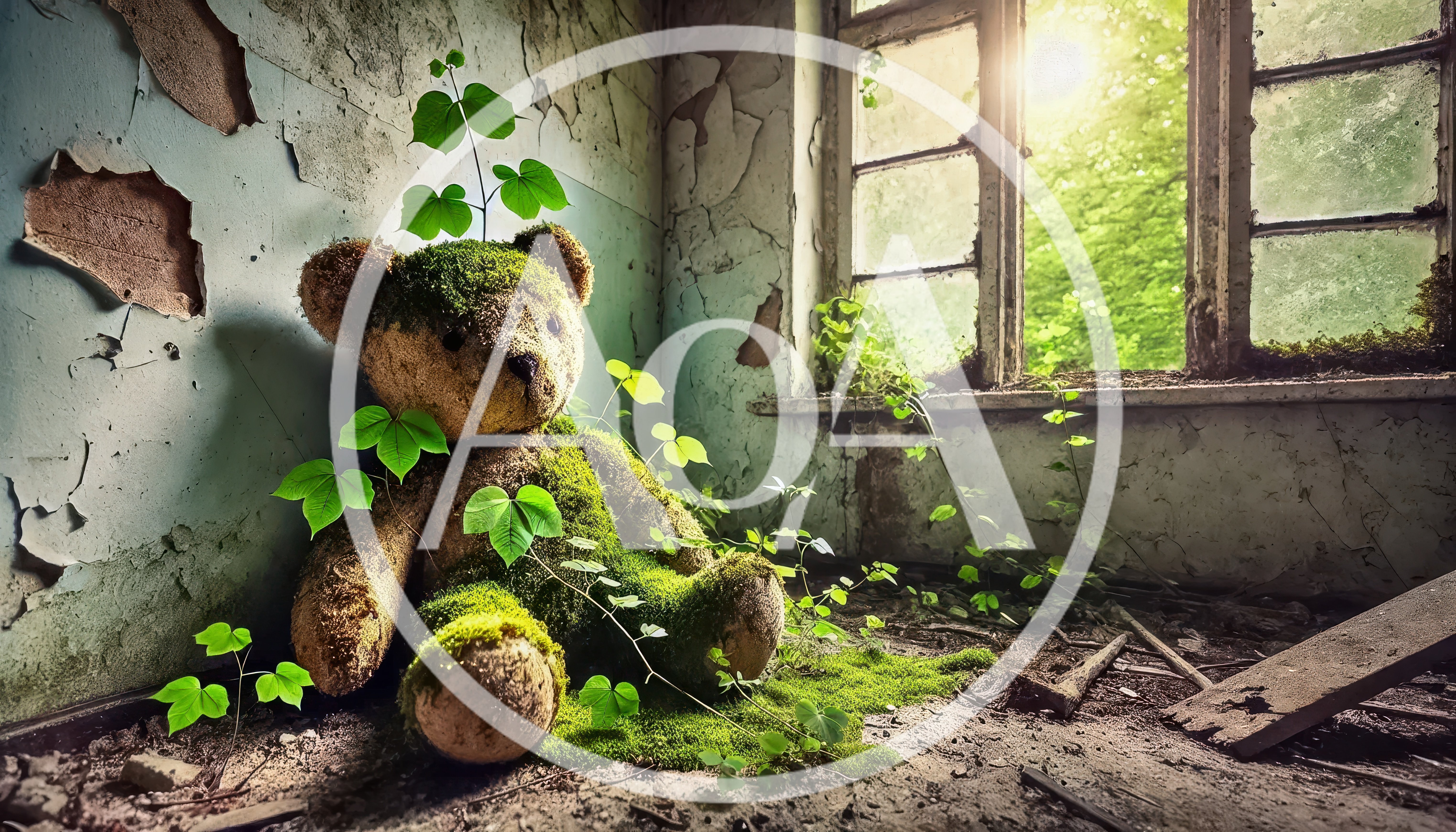 Moss Covered Teddy Bear In Abandoned Room