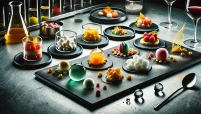 Molecular Gastronomy Dessert Plating On Metal Table