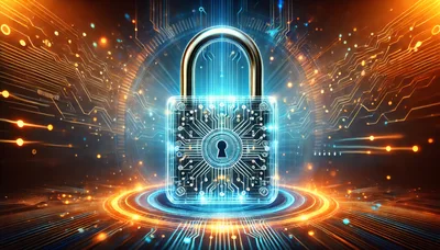 Digital Security Padlock With Glowing Circuitry Background
