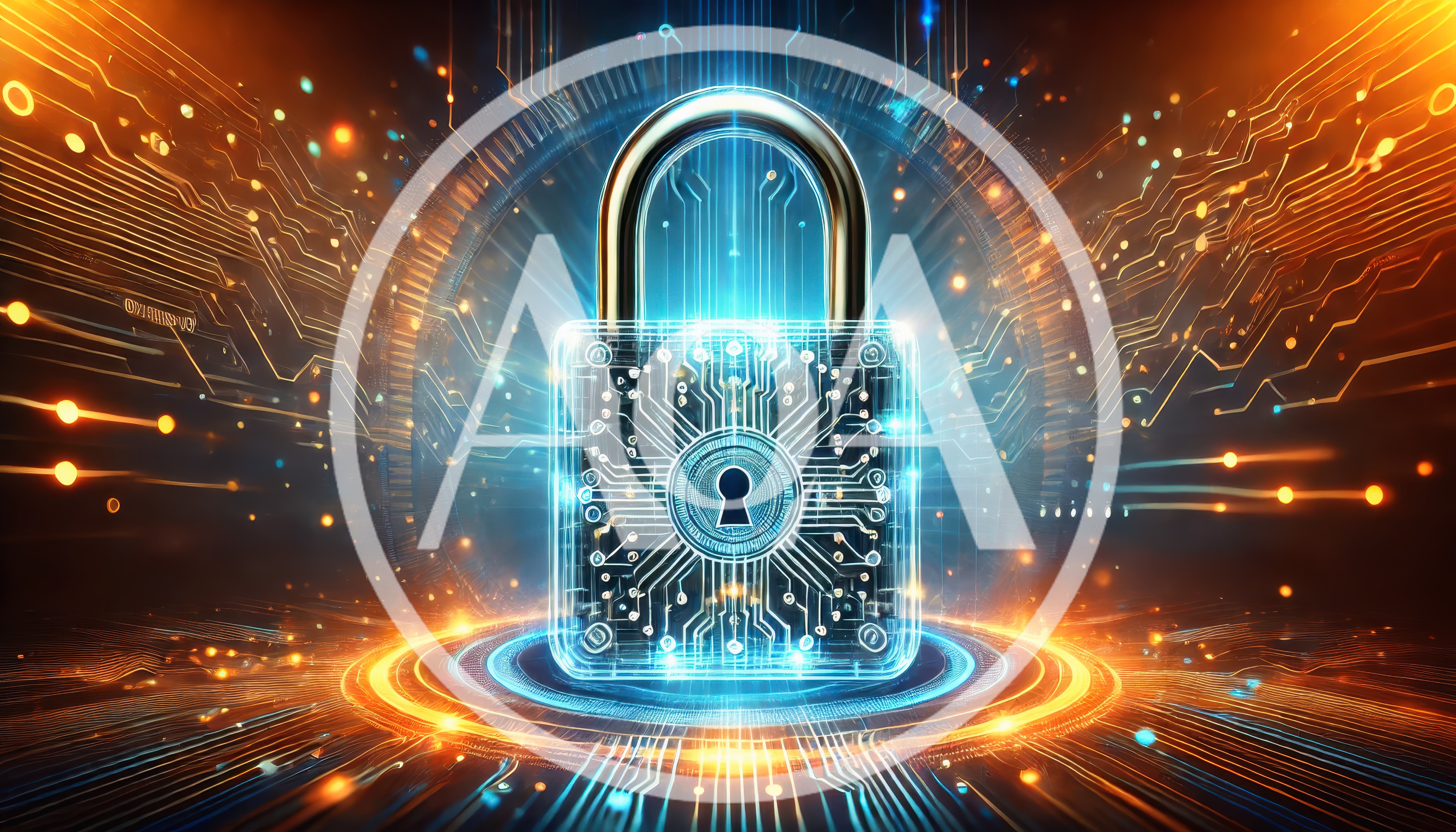 Digital Security Padlock With Glowing Circuitry Background