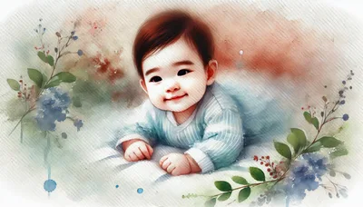 Watercolor Illustration Of A Smiling Baby