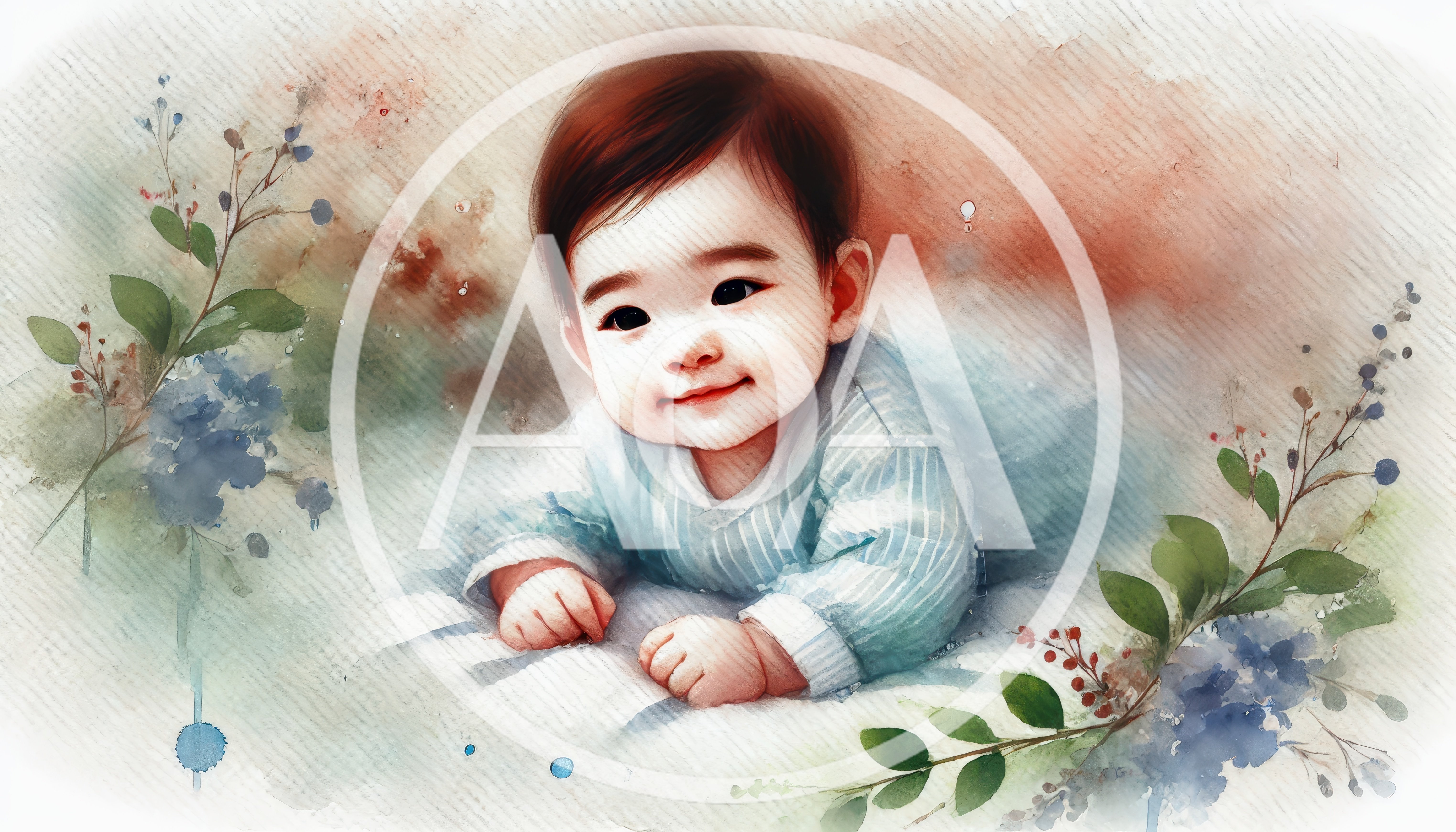 Watercolor Illustration Of A Smiling Baby