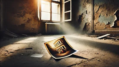 Old Photograph Lying on Dusty Floor of Abandoned Room