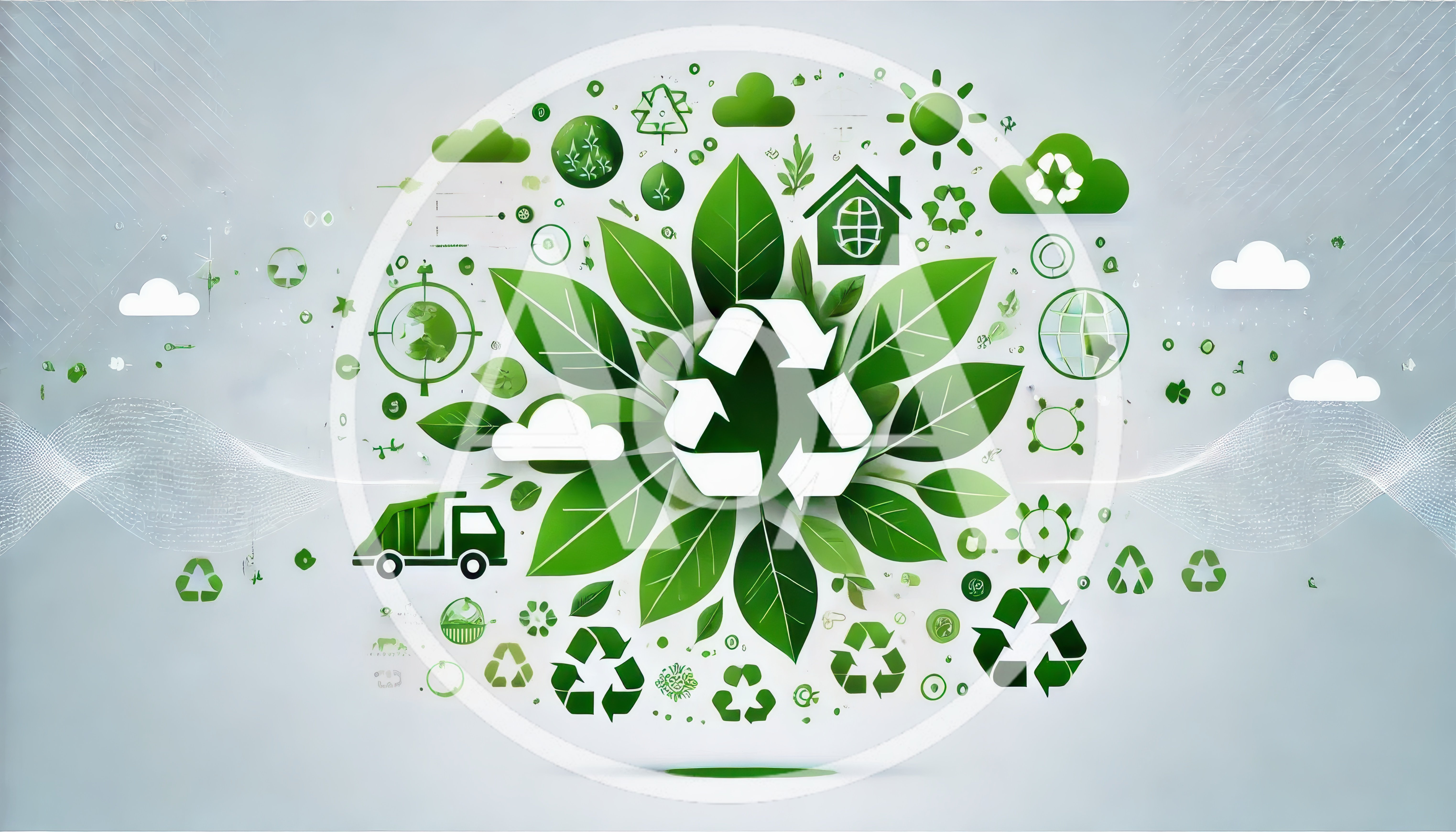 Green Recycling Concept With Leaves And Icons