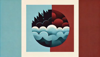 Abstract Geometric Circle With Split Blue And Red Tones