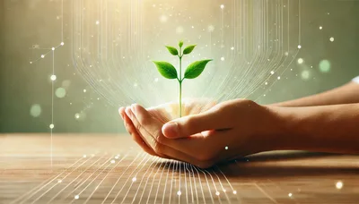 Hands Cupping A Digital Glowing Plant