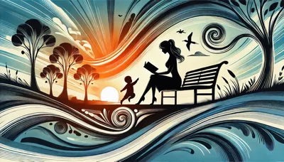 Silhouette Of Mother Reading To Child At Sunset