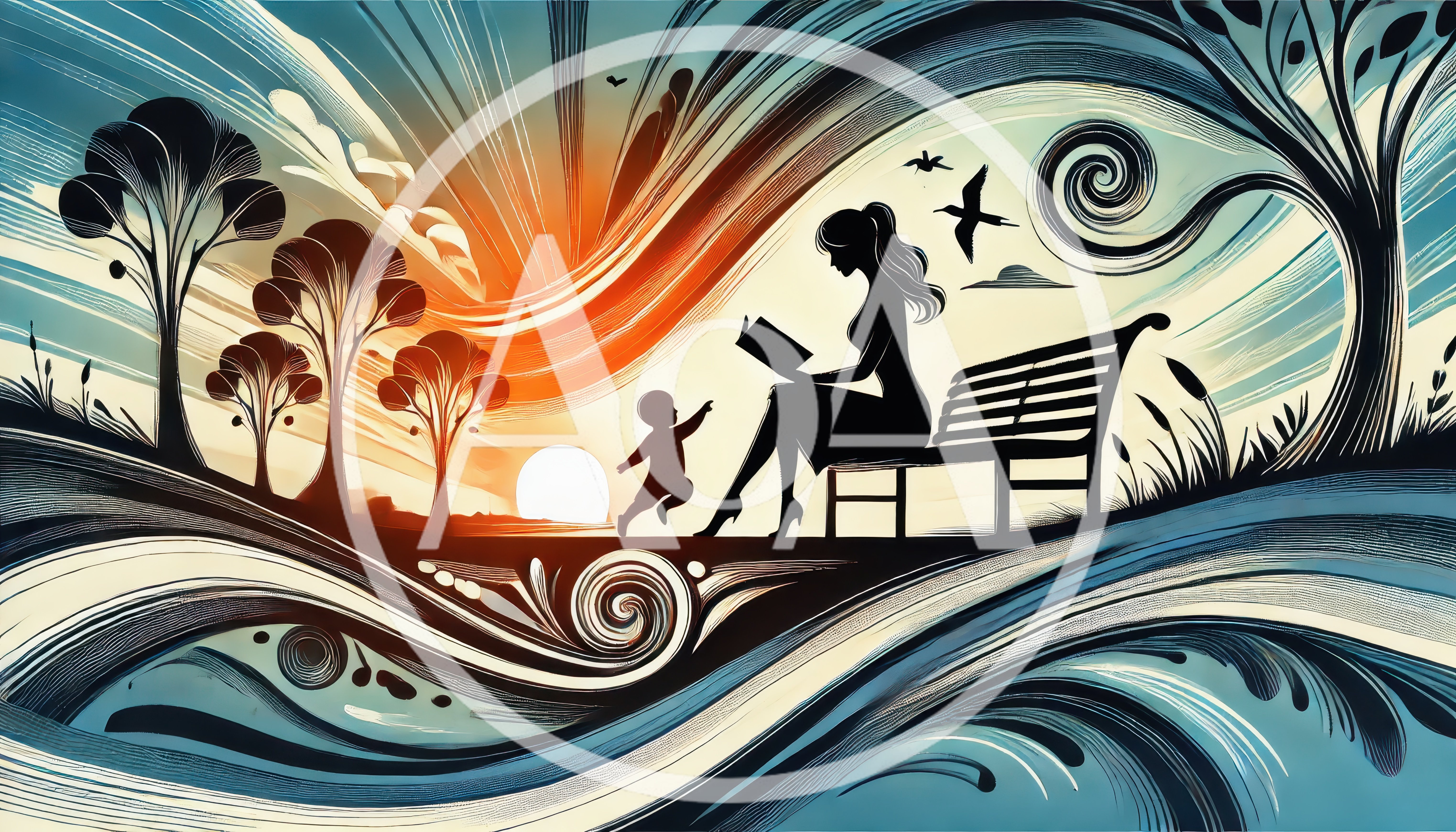 Silhouette Of Mother Reading To Child At Sunset