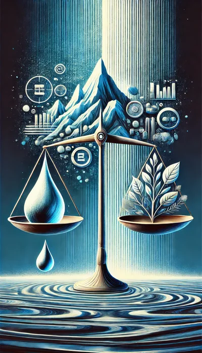 Conceptual Balance Scale With Water Drop And Plant