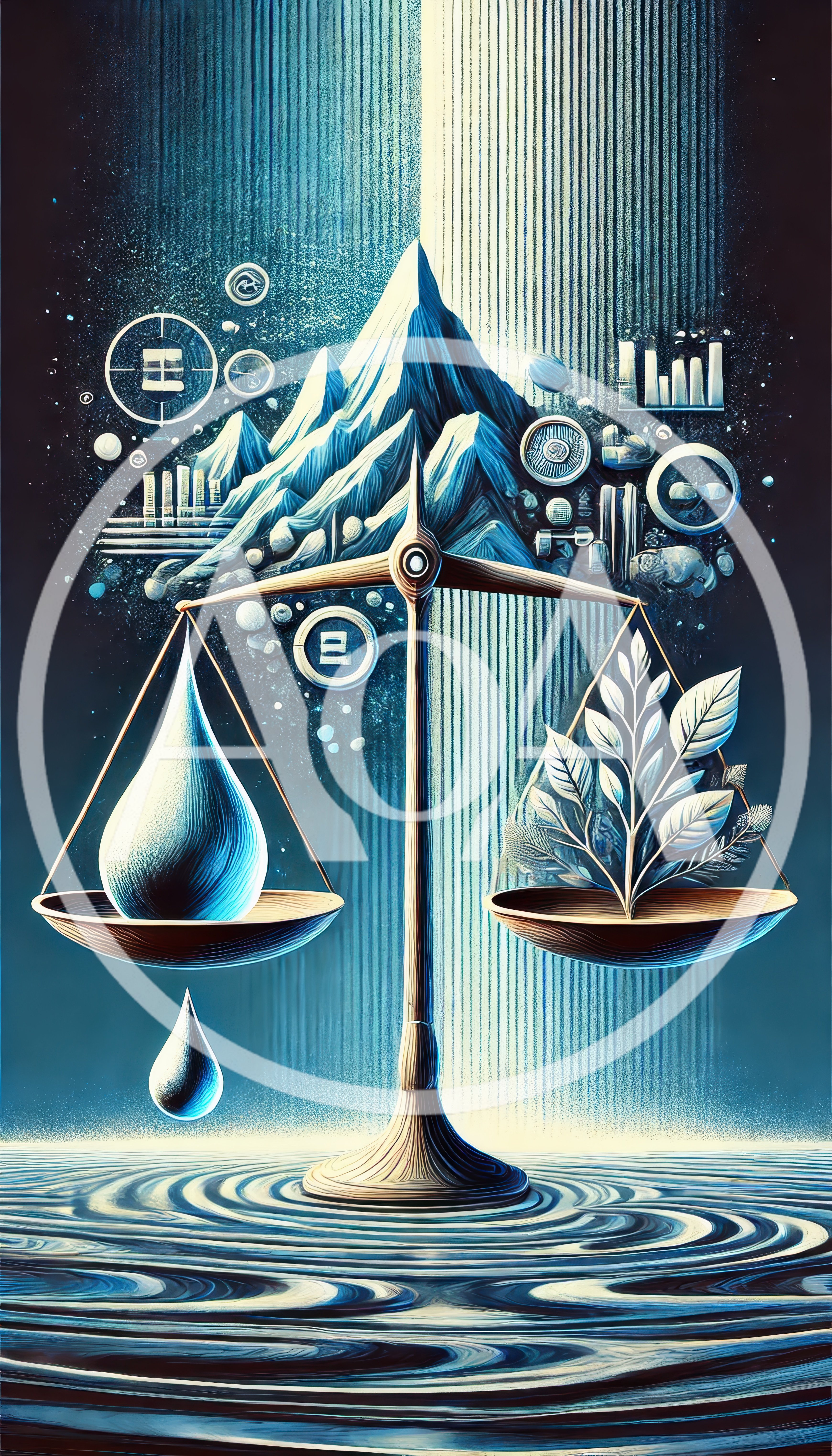 Conceptual Balance Scale With Water Drop And Plant
