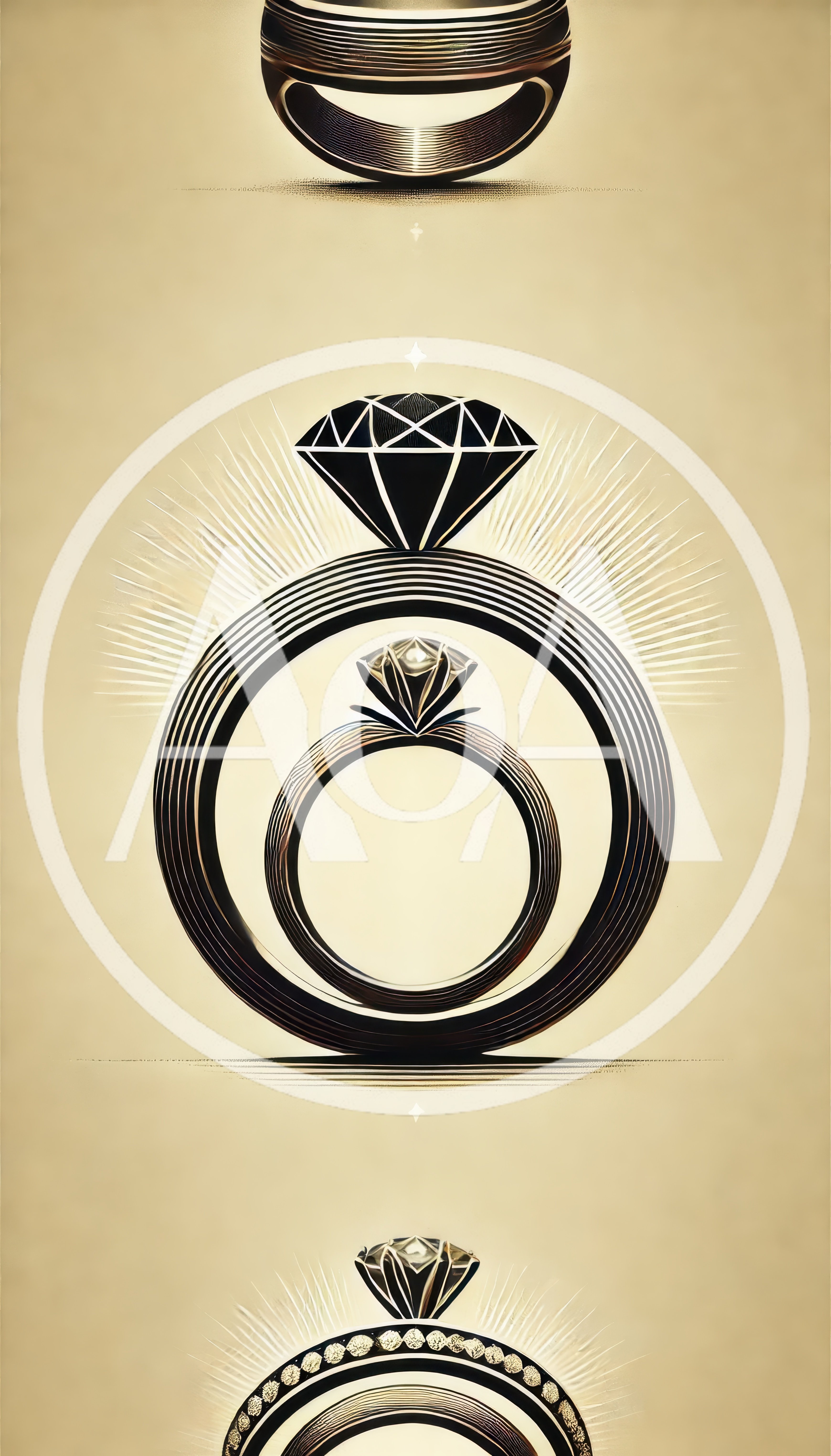 Stylized Minimalist Diamond Ring Illustrations