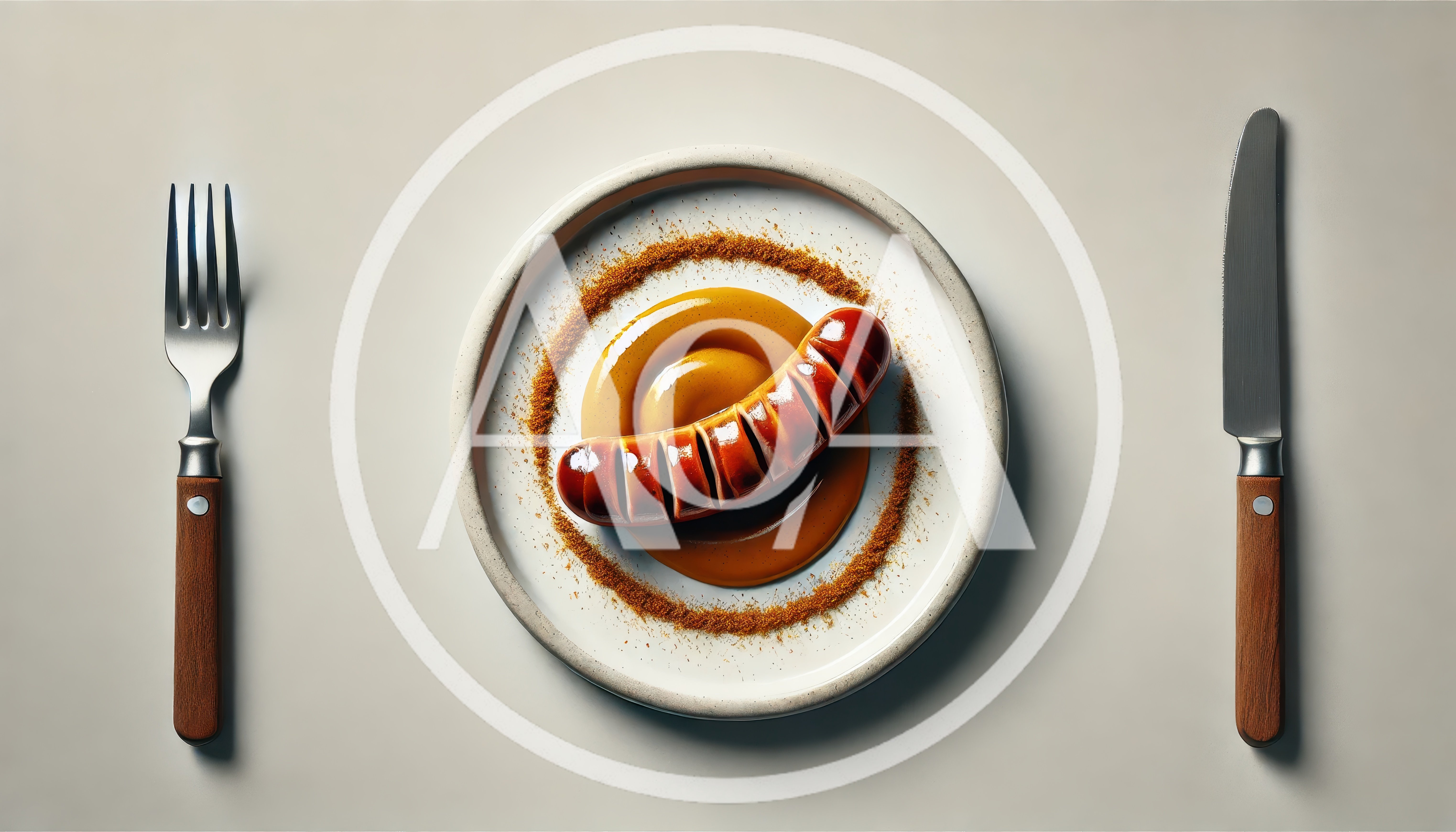 Currywurst Sausage Served On A Plate With Cutlery