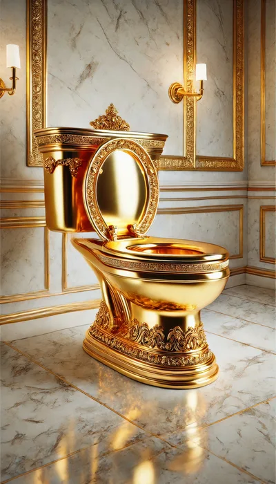 Ornate Gold Toilet in Luxurious Marble Bathroom
