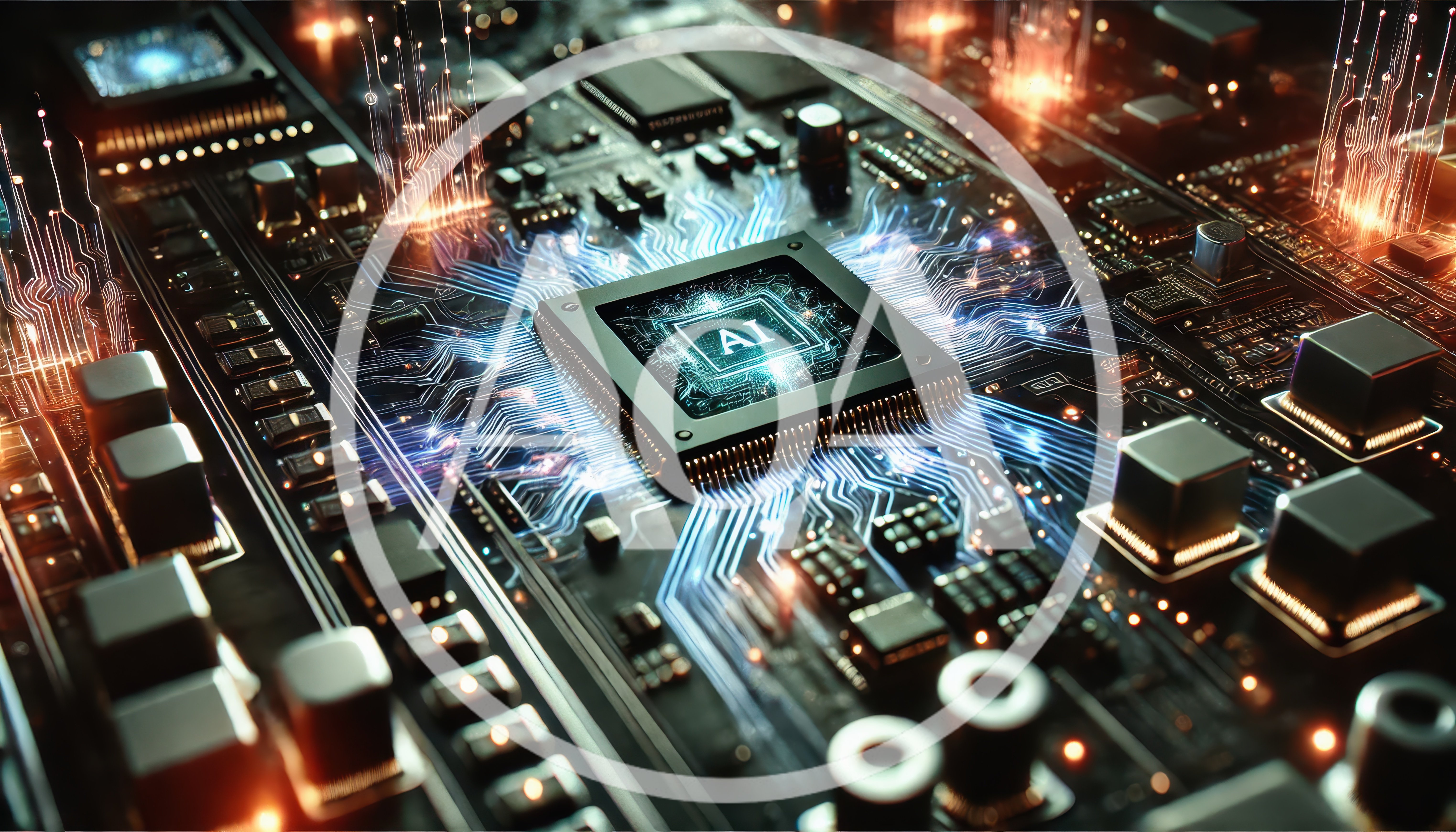 AI Processor Chip on Futuristic Circuit Board
