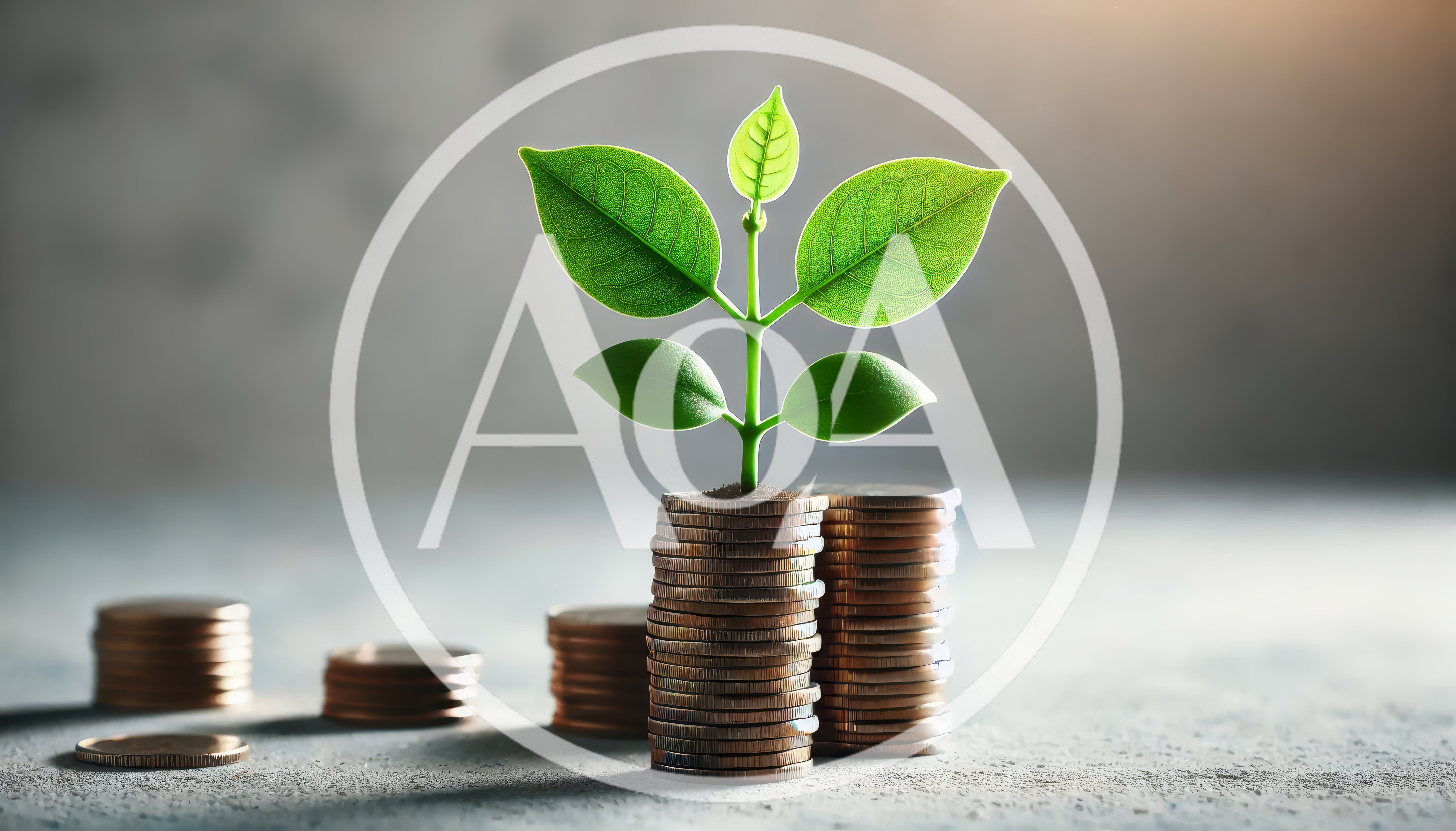 Small Green Plant Growing From Stack Of Coins