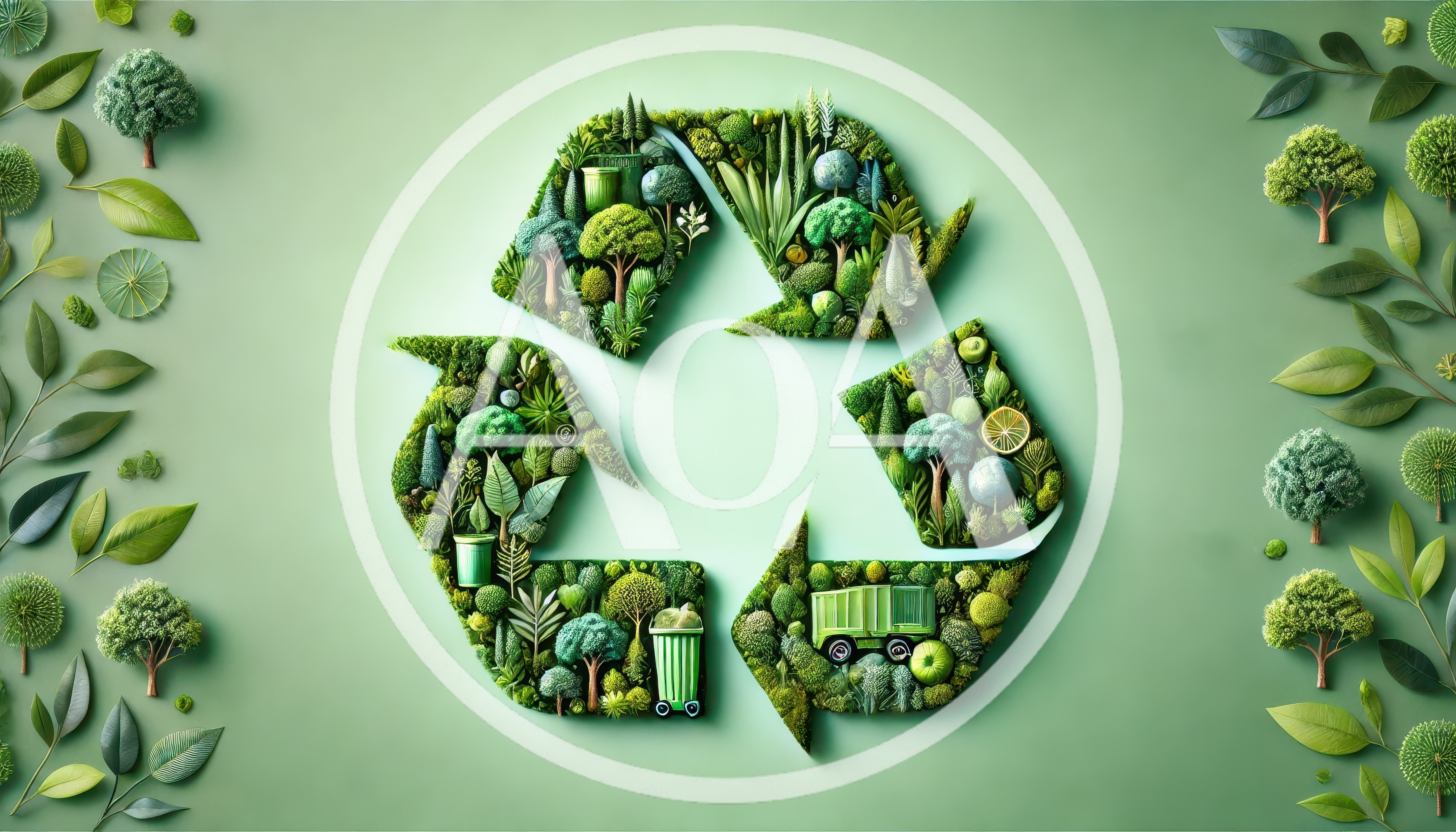 Recycle Symbol Composed Of Lush Green Forest Elements