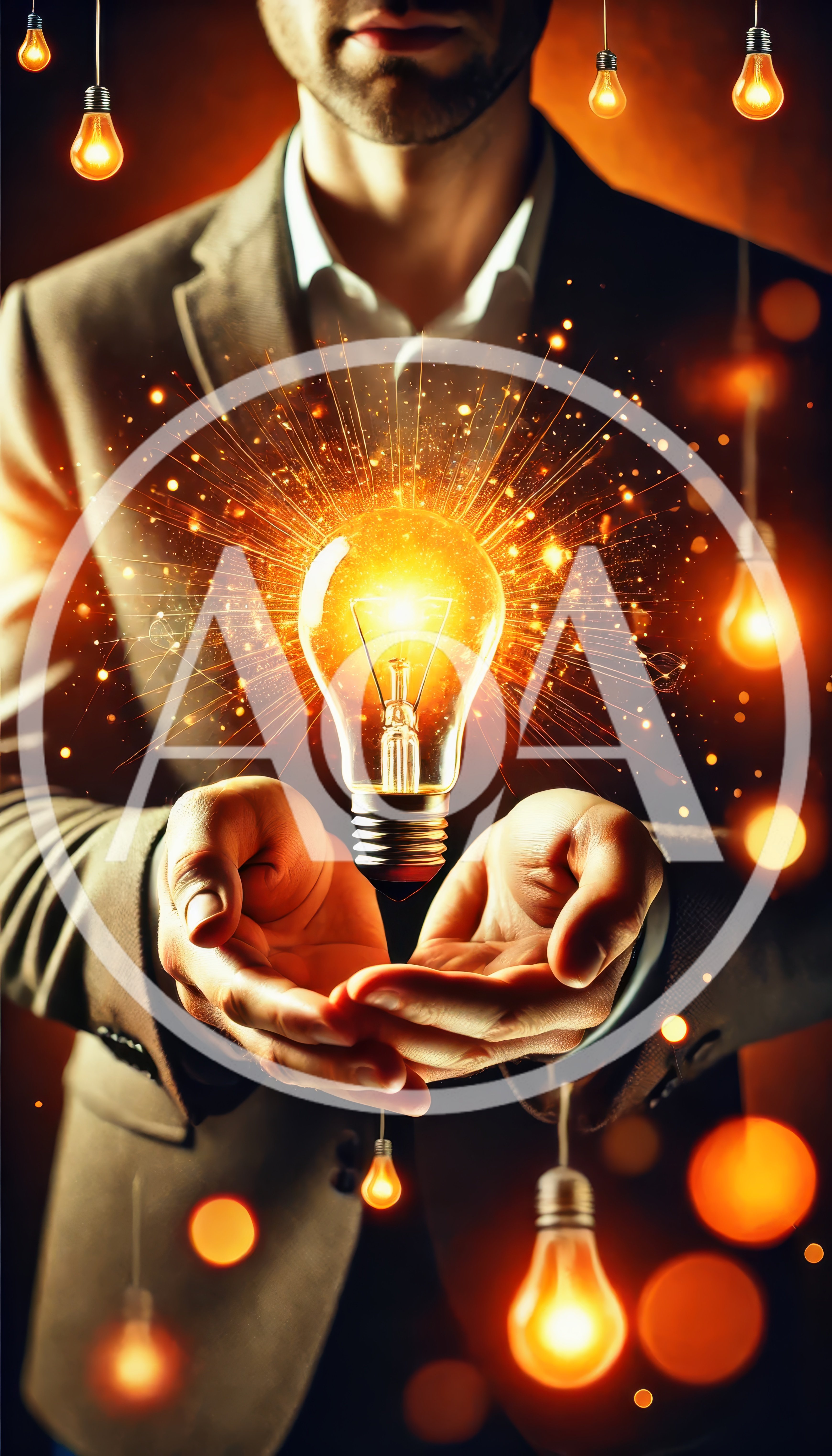 Businessman Holding Glowing Light Bulb With Sparks
