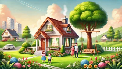 Happy Family Standing Outside Their Suburban Home