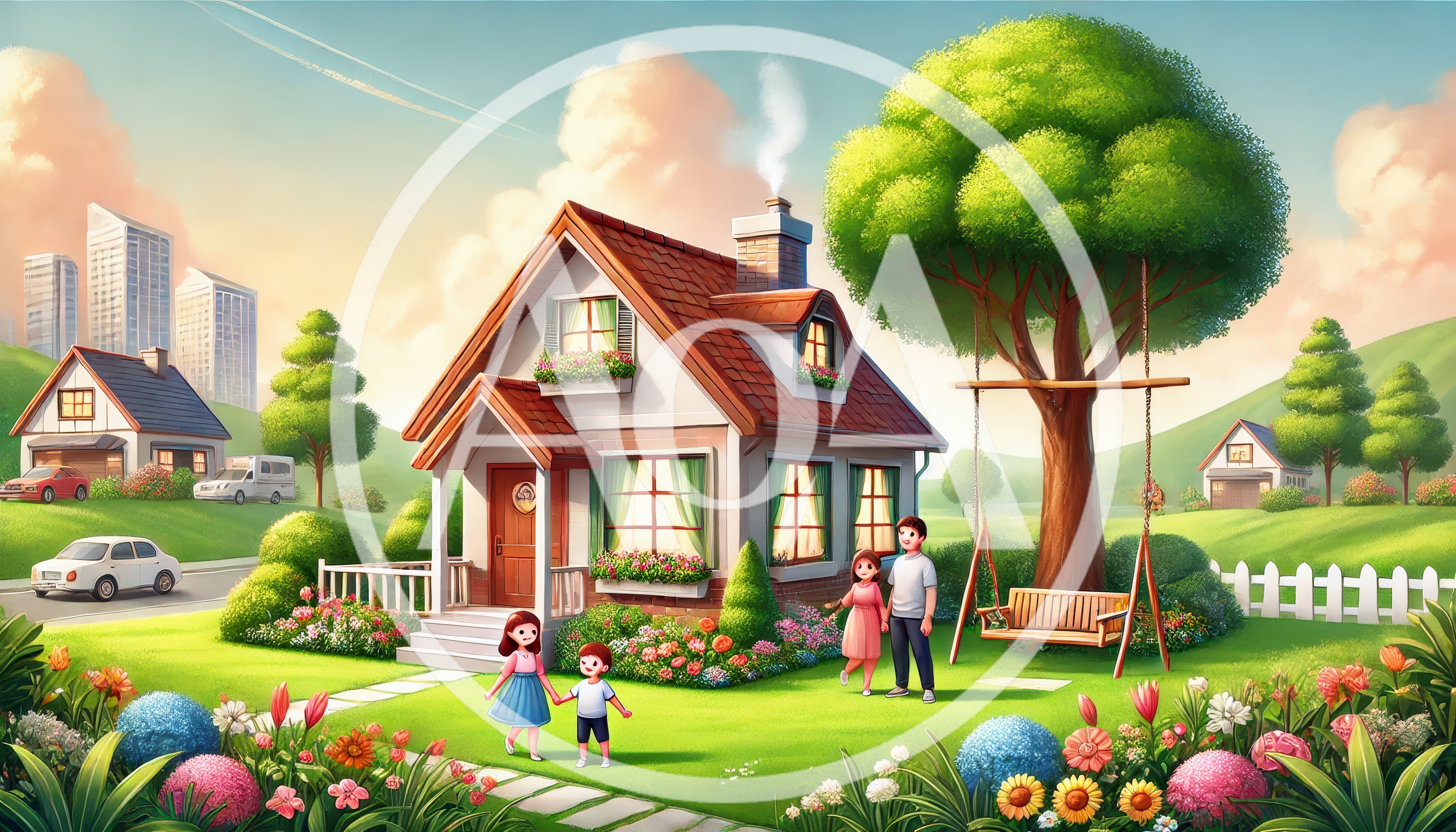Happy Family Standing Outside Their Suburban Home