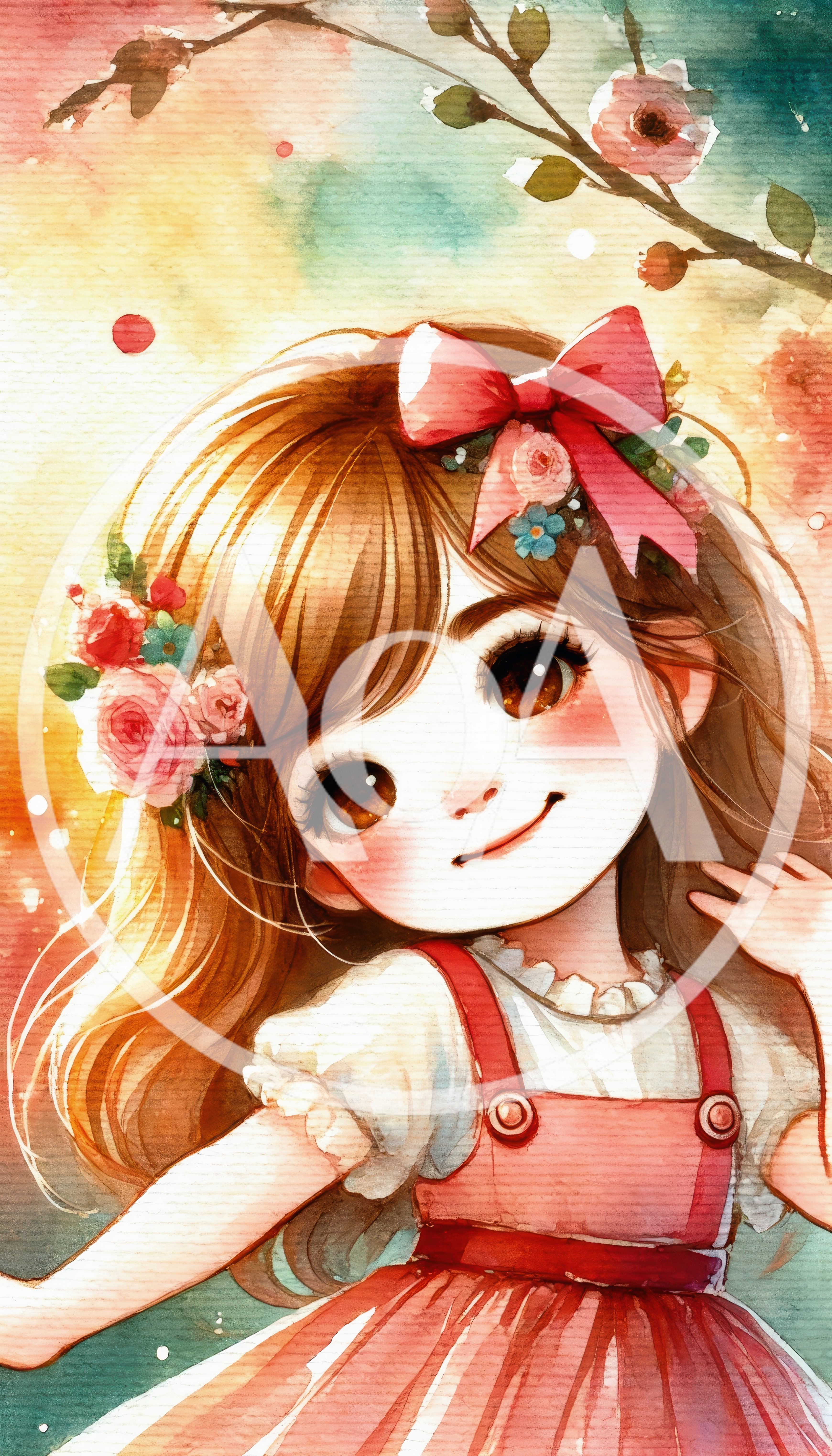 Watercolor Illustration Of A Cute Girl With Floral Hair