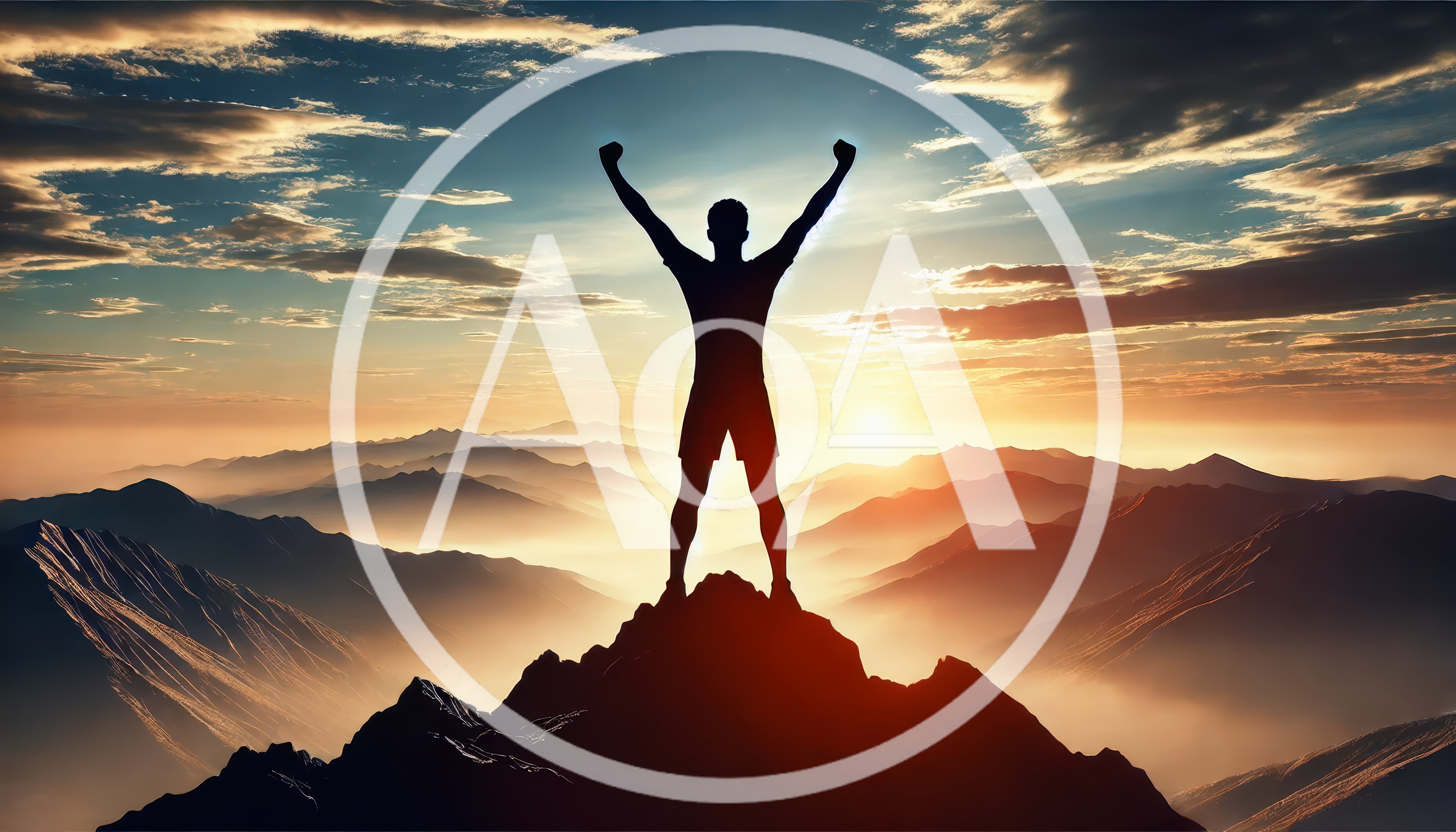Silhouette Of A Victorious Person Standing On Mountain Peak