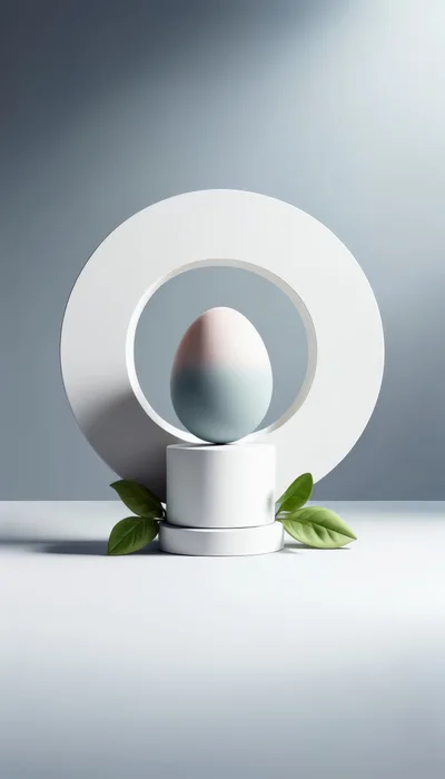 Minimalist Product Display With Pastel Egg And Leaves