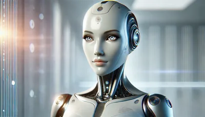 Futuristic Android Portrait In A High Tech Laboratory