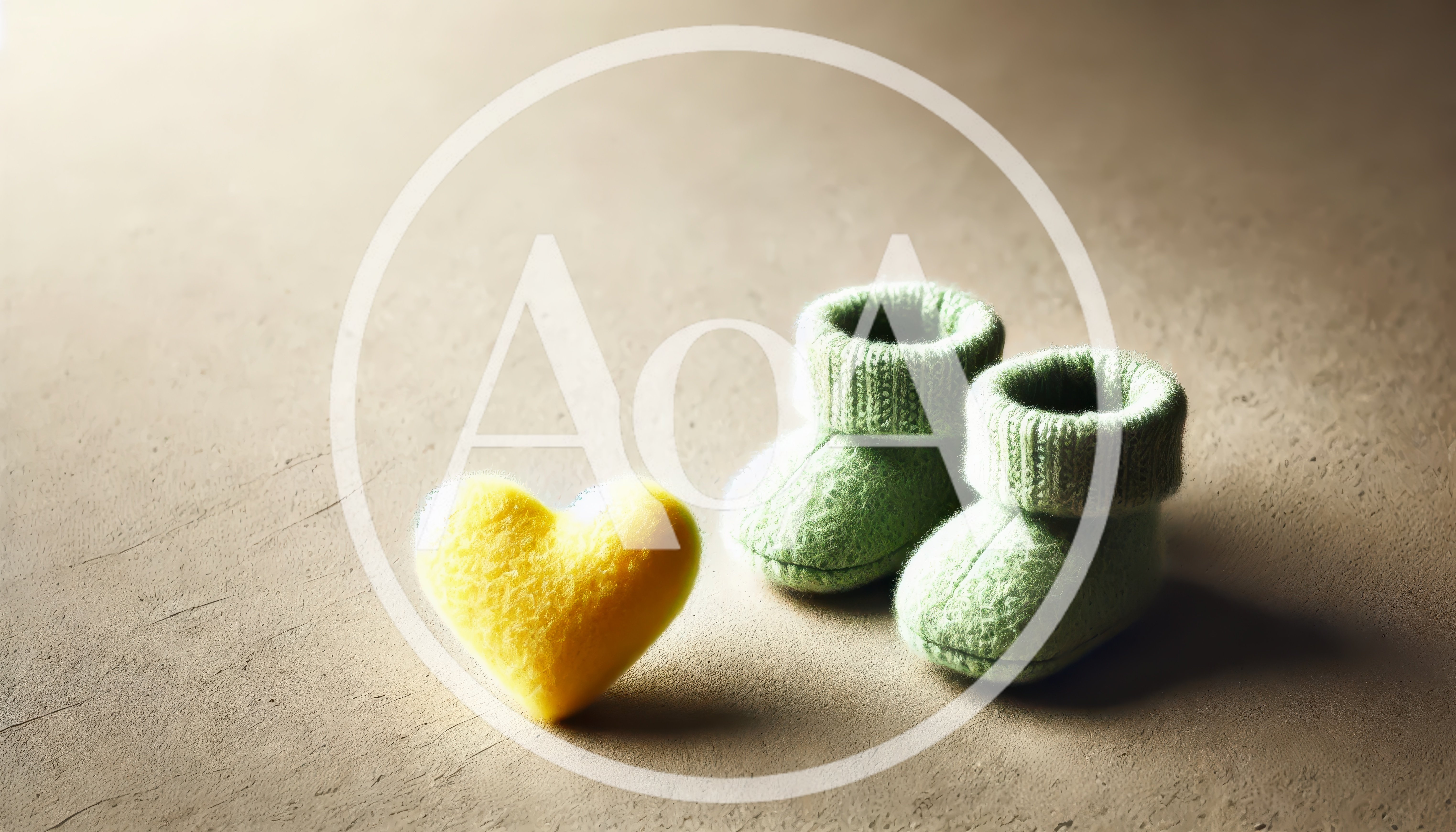 Pair Of Knitted Baby Booties With A Yellow Heart