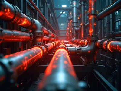 Industrial Pipes With Glowing Molten Material Inside