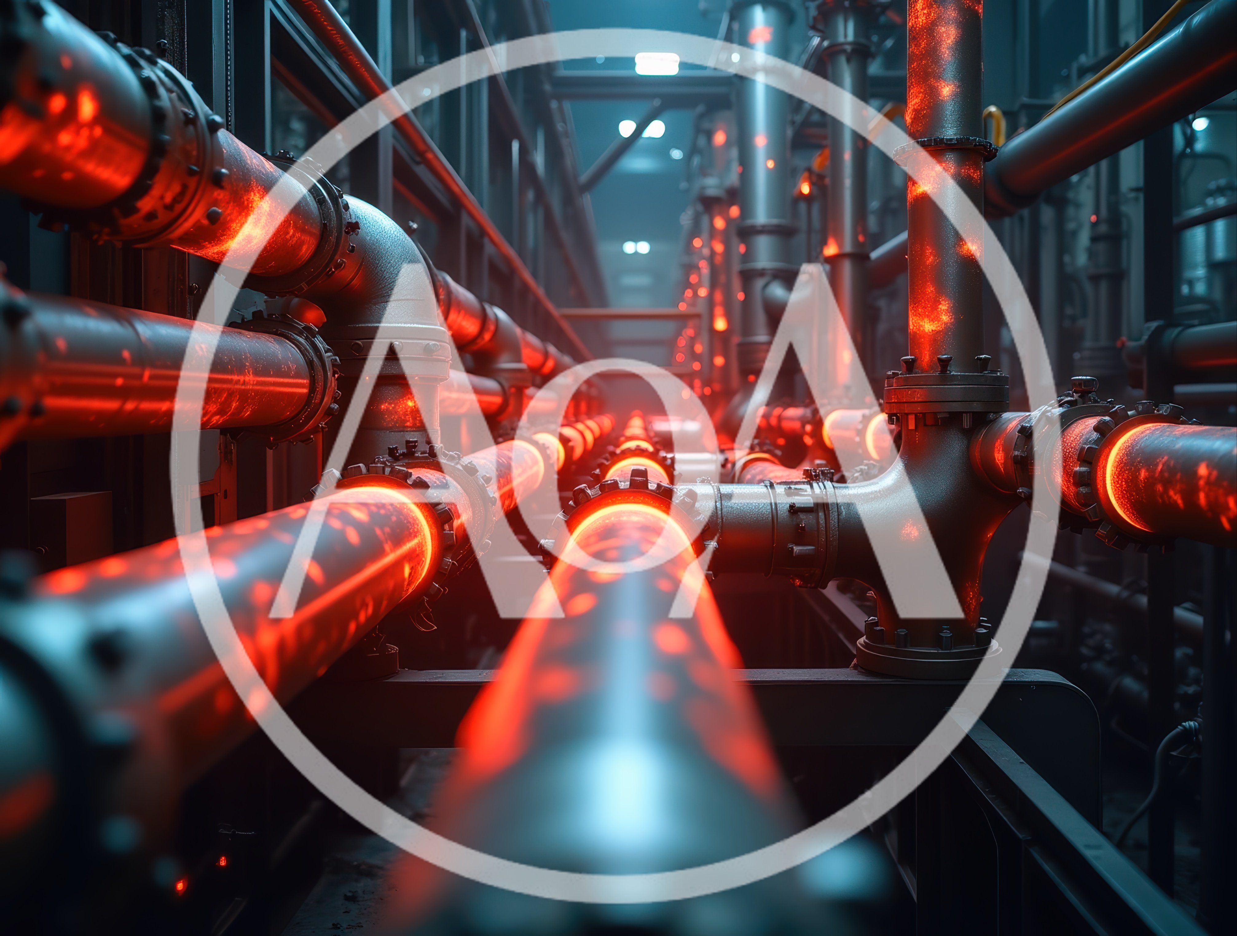 Industrial Pipes With Glowing Molten Material Inside