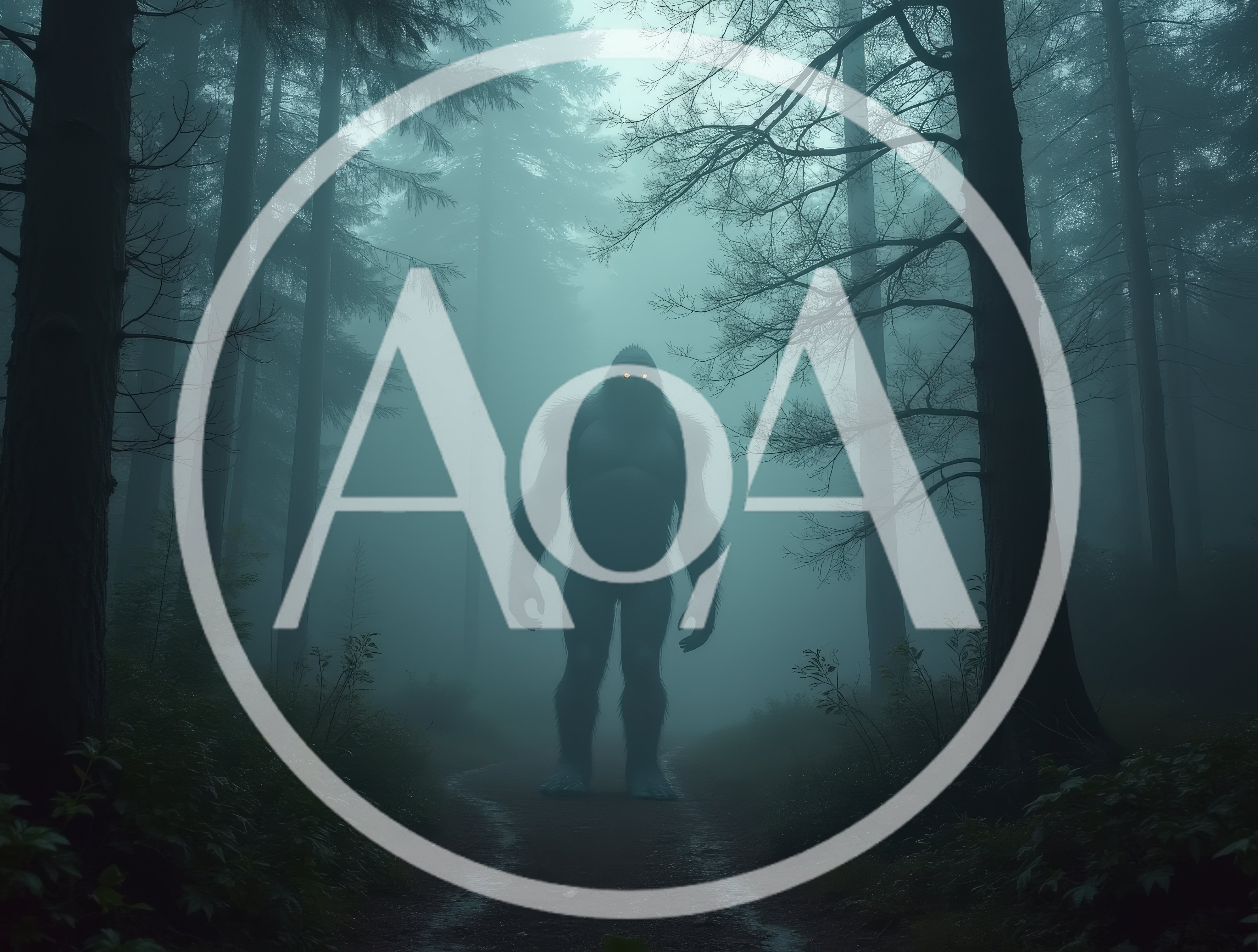 Bigfoot Standing In A Misty Dark Forest