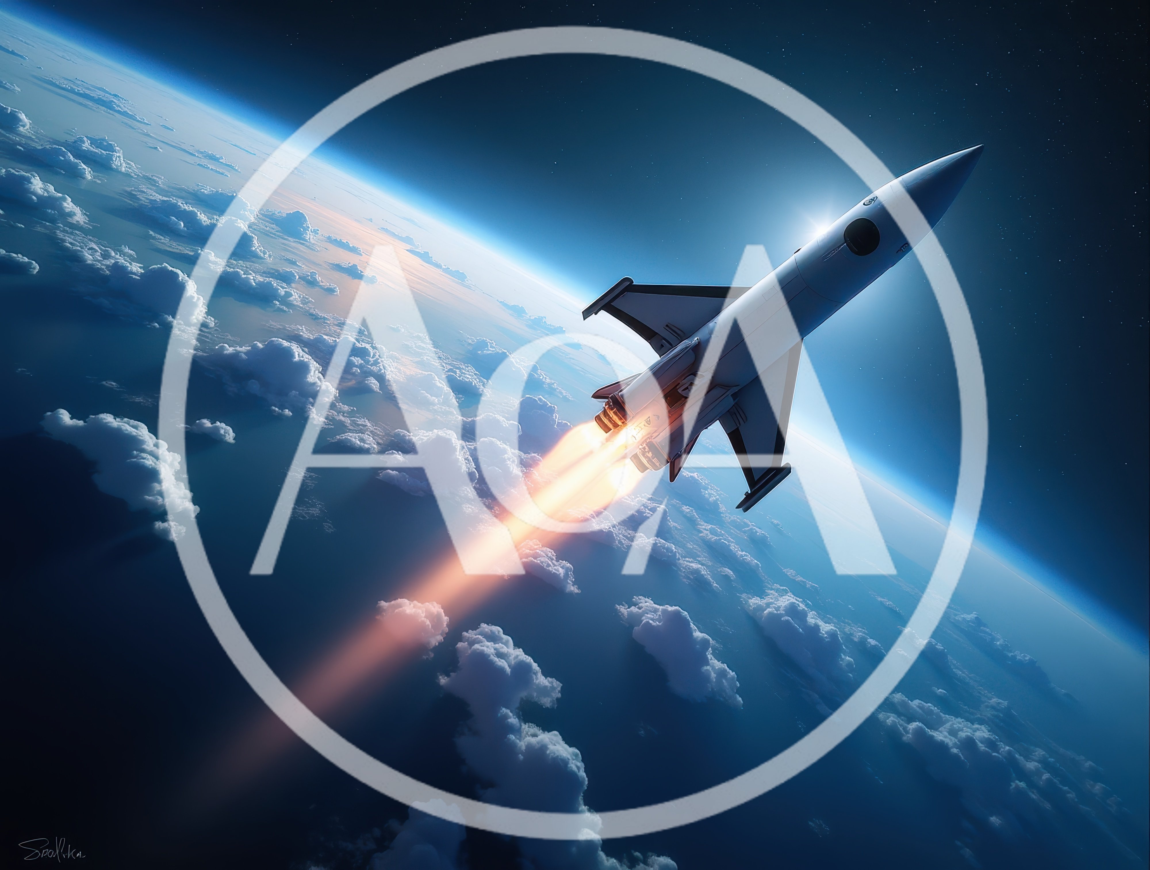 Spacecraft Launching Into Earth Orbit Above Clouds