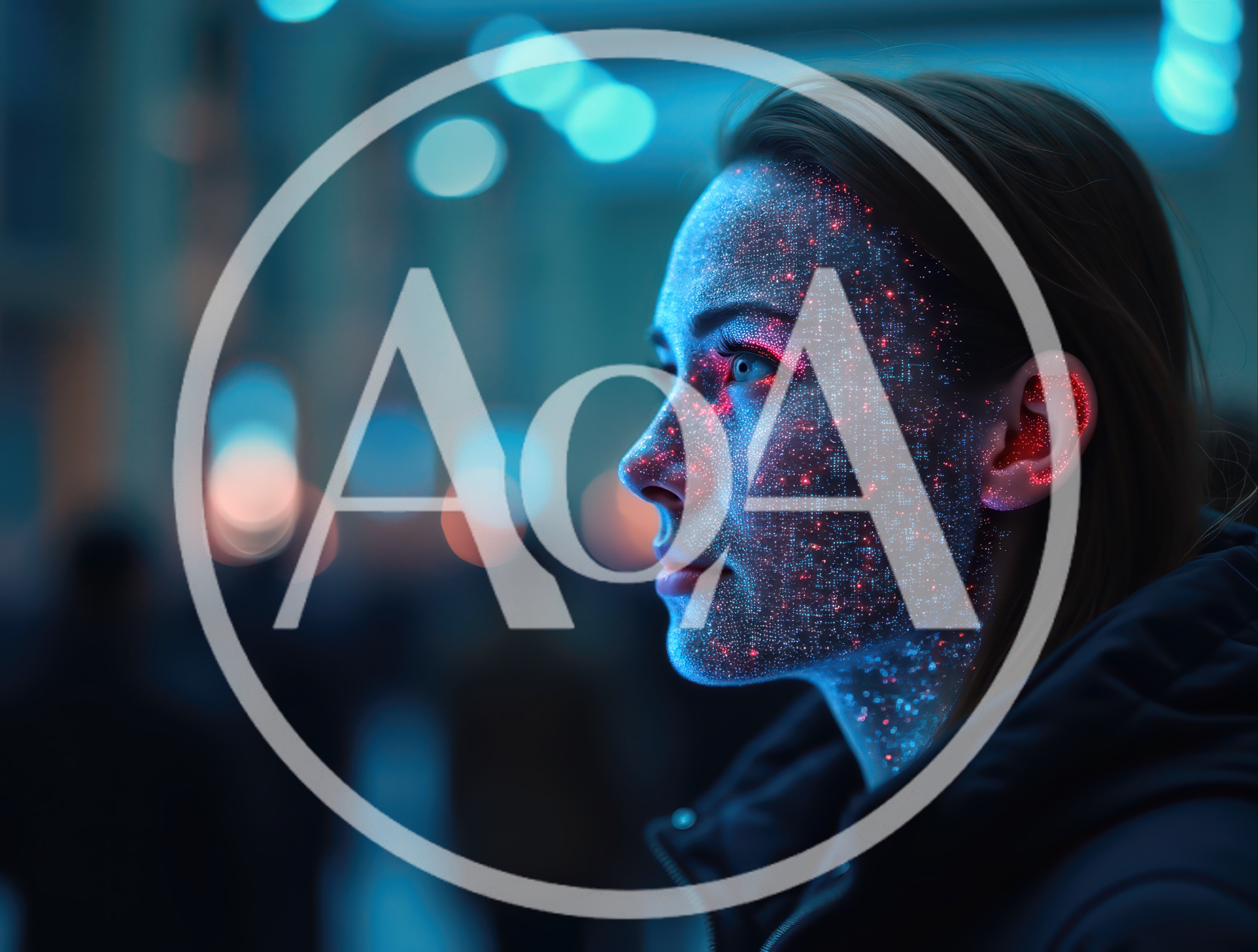 Woman With Digital Facial Recognition Data Overlay