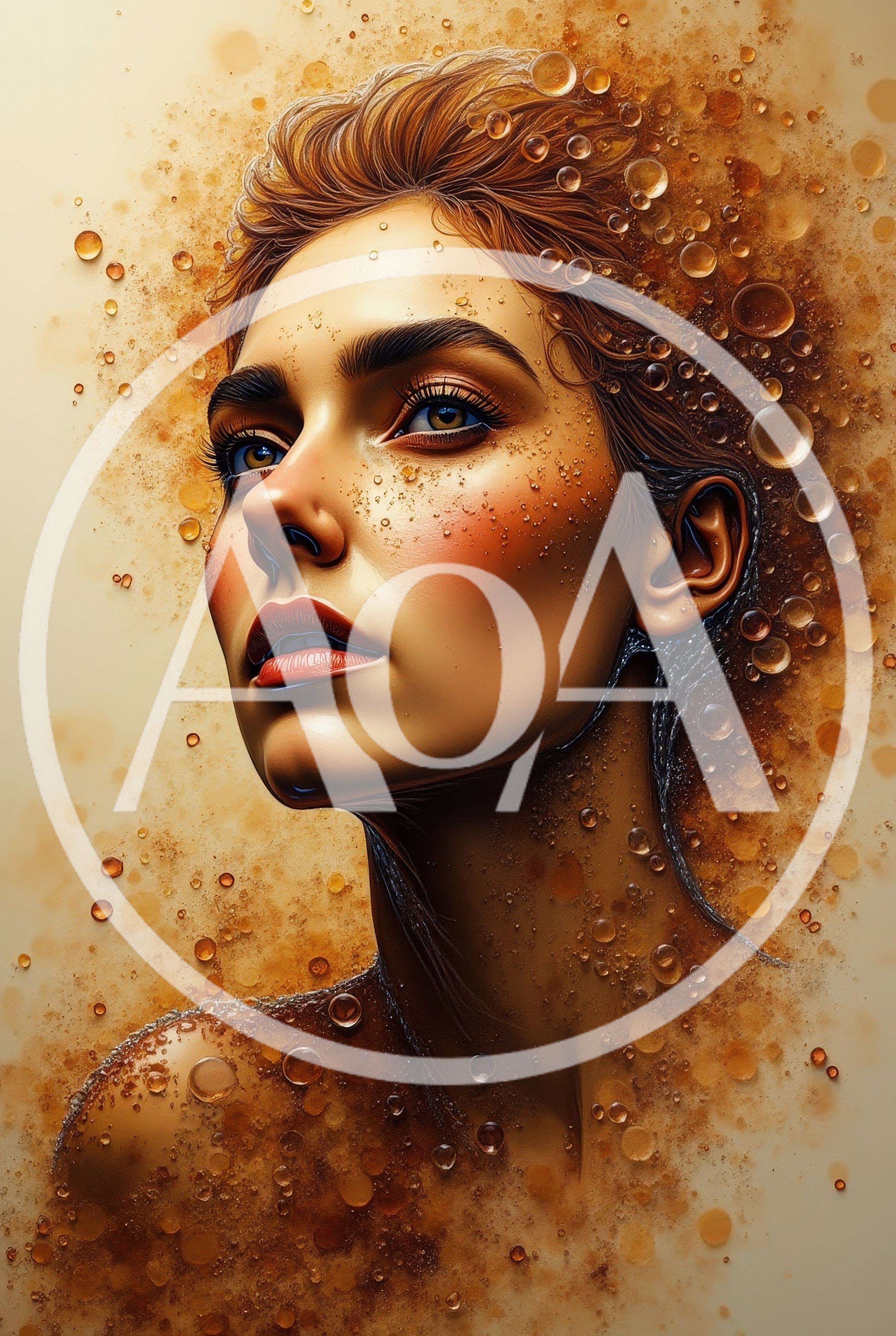 Portrait Of A Woman With Golden Bubbles