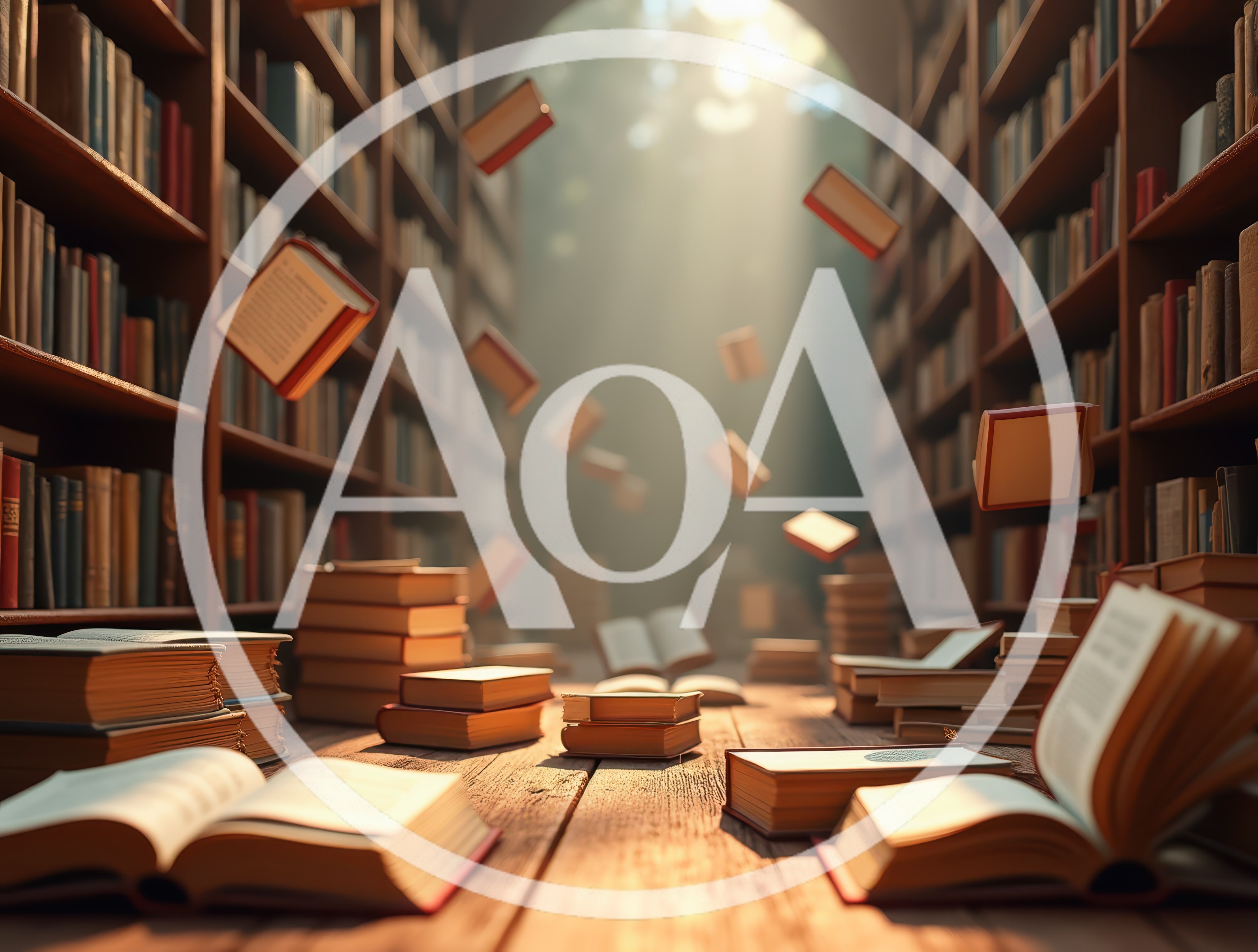 Magical Library With Floating Books And Sunlight