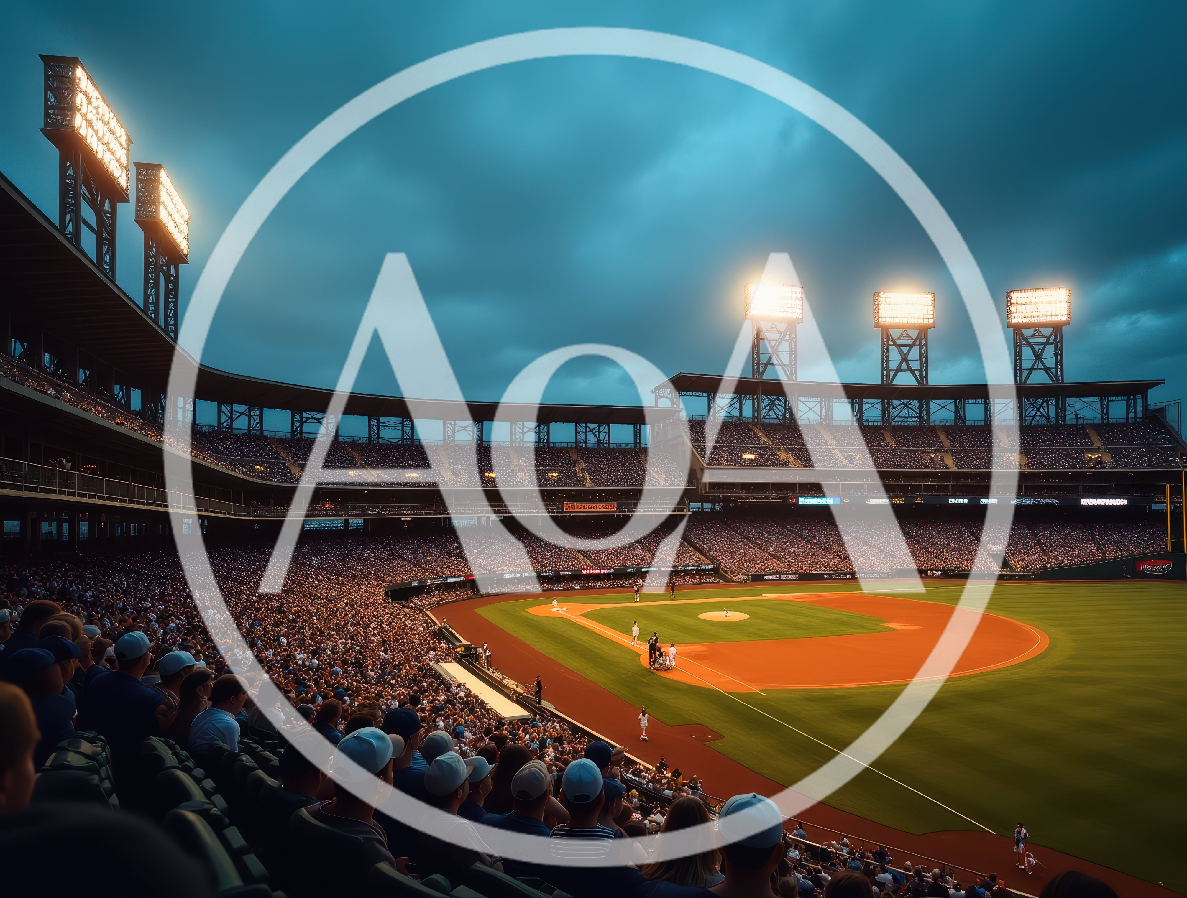 Crowded Baseball Stadium Under Evening Floodlights