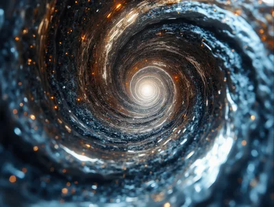 Abstract Cosmic Vortex Tunnel With Glowing Particles