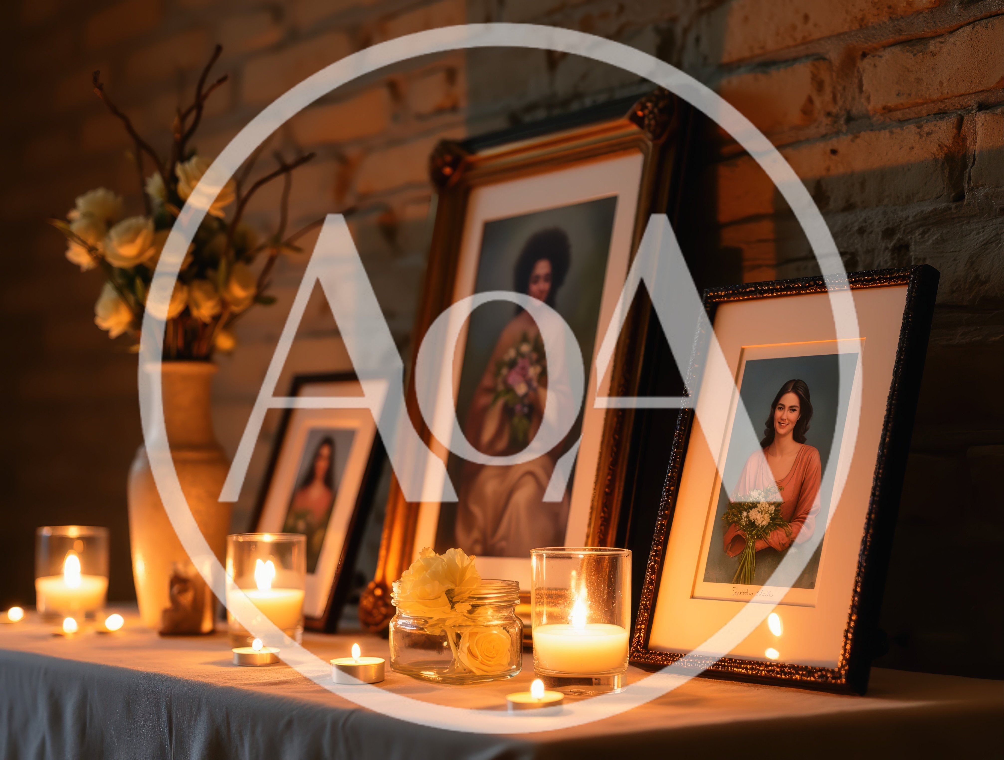Memorial Altar With Framed Portraits And Lit Candles