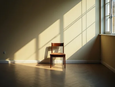 Single Wooden Chair In Sunlit Empty Room