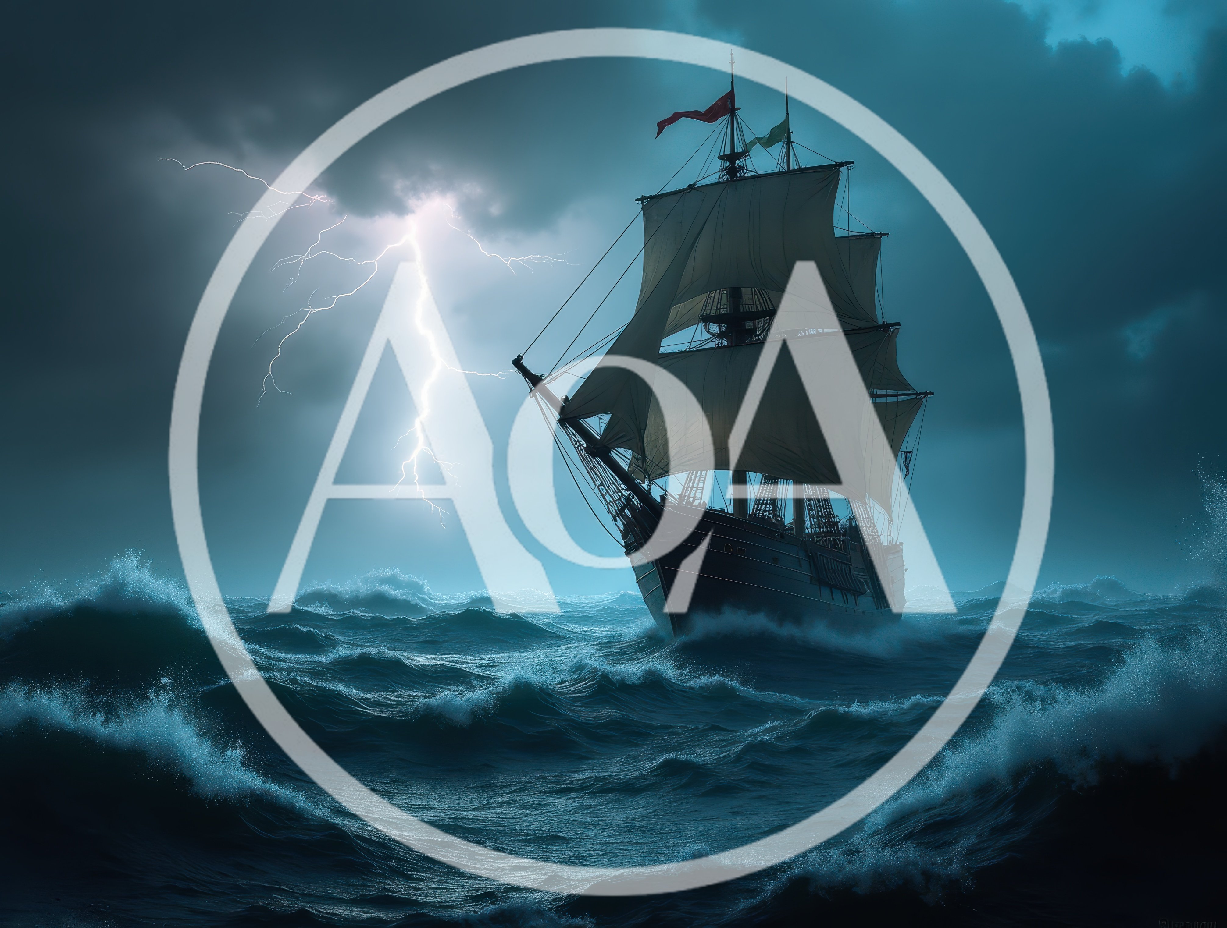 Tall Ship Sailing Through A Violent Stormy Sea