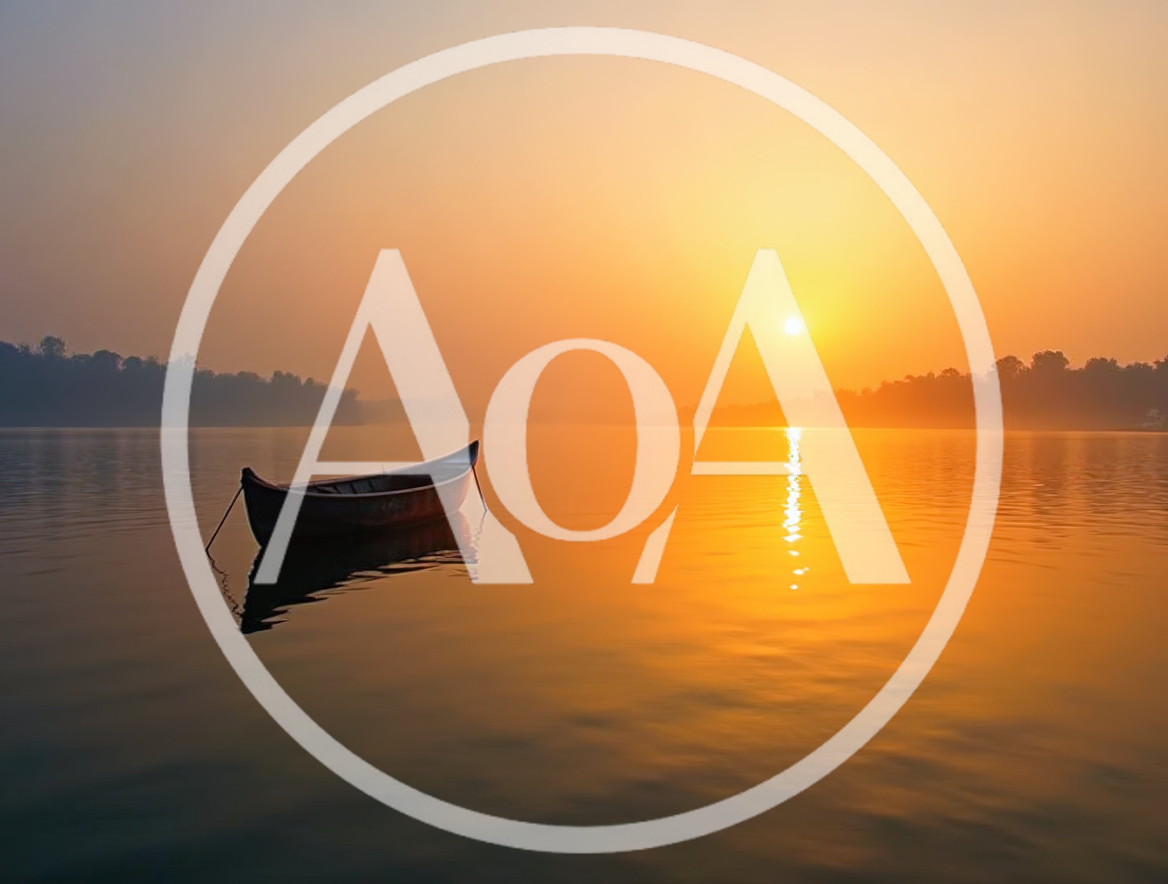 Small Wooden Boat Floating On Calm Lake At Sunrise