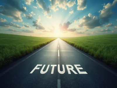 Road Leading Toward The Horizon With Future Text