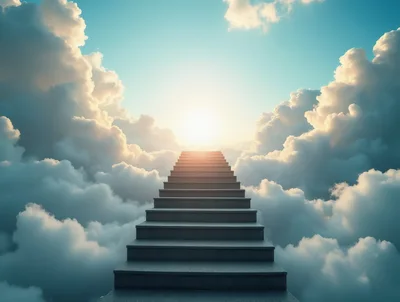 Stairway Leading Into Bright Sunlight Above Clouds