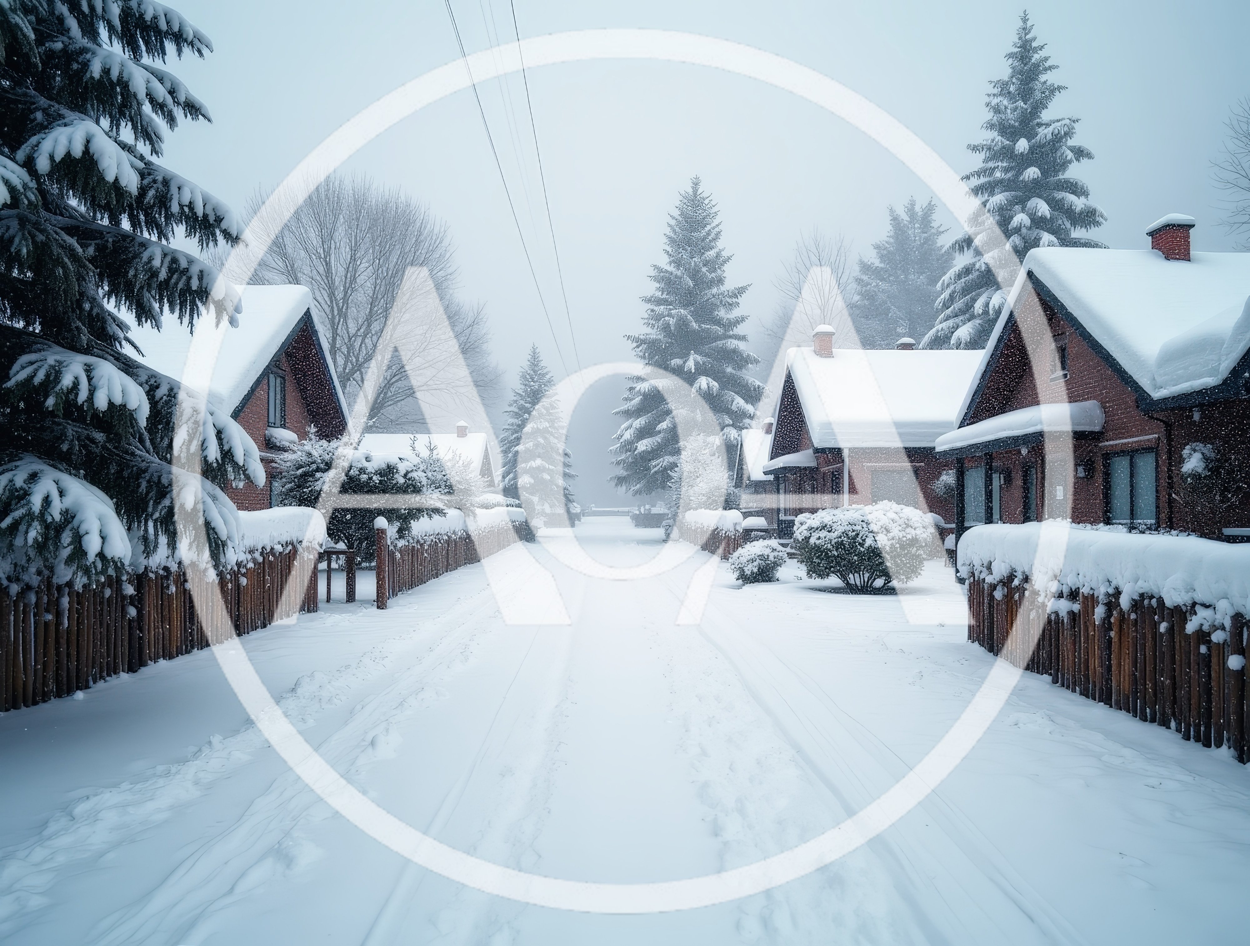 Snow Covered Residential Street In Winter