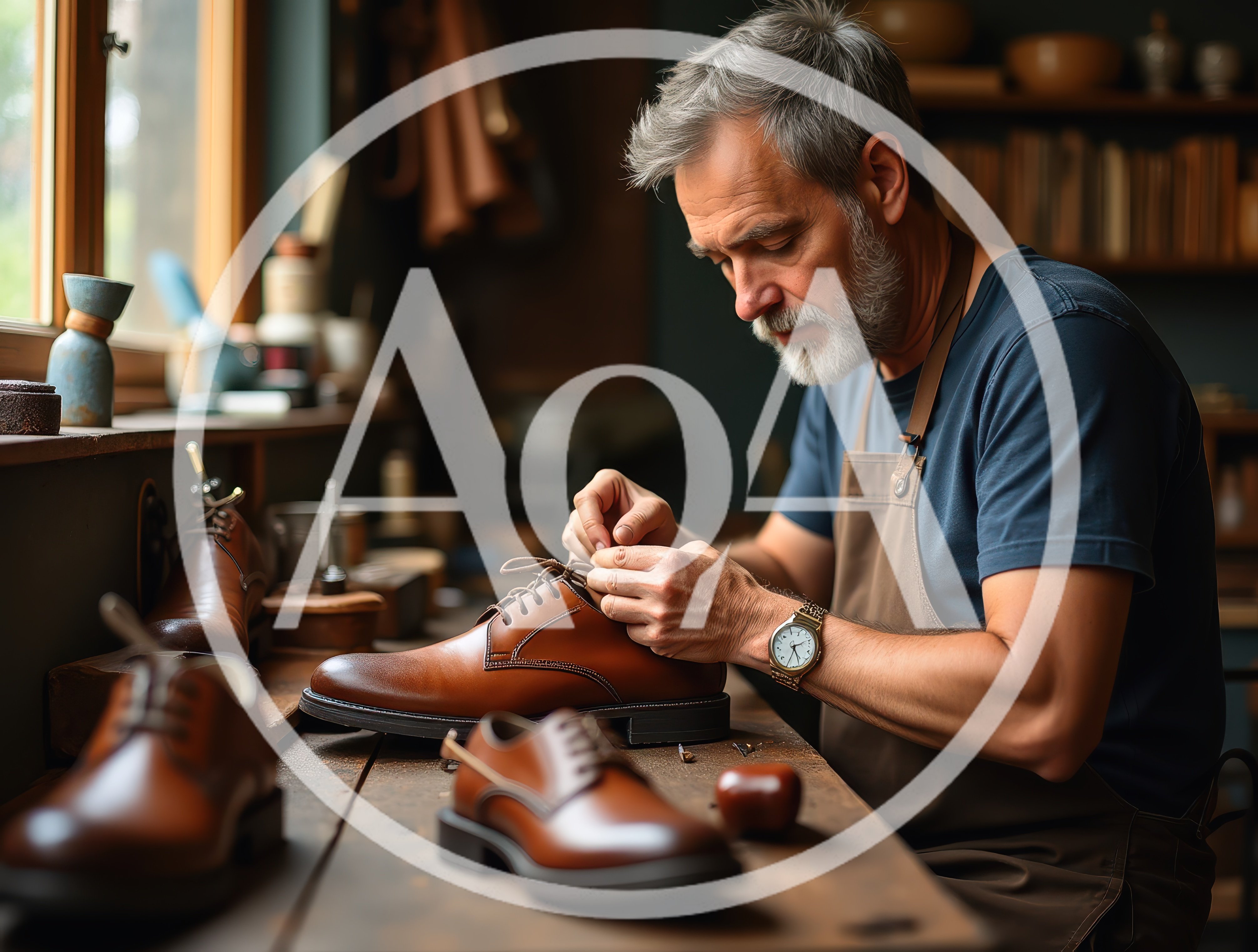 Professional Shoemaker Crafting Leather Shoes In Workshop