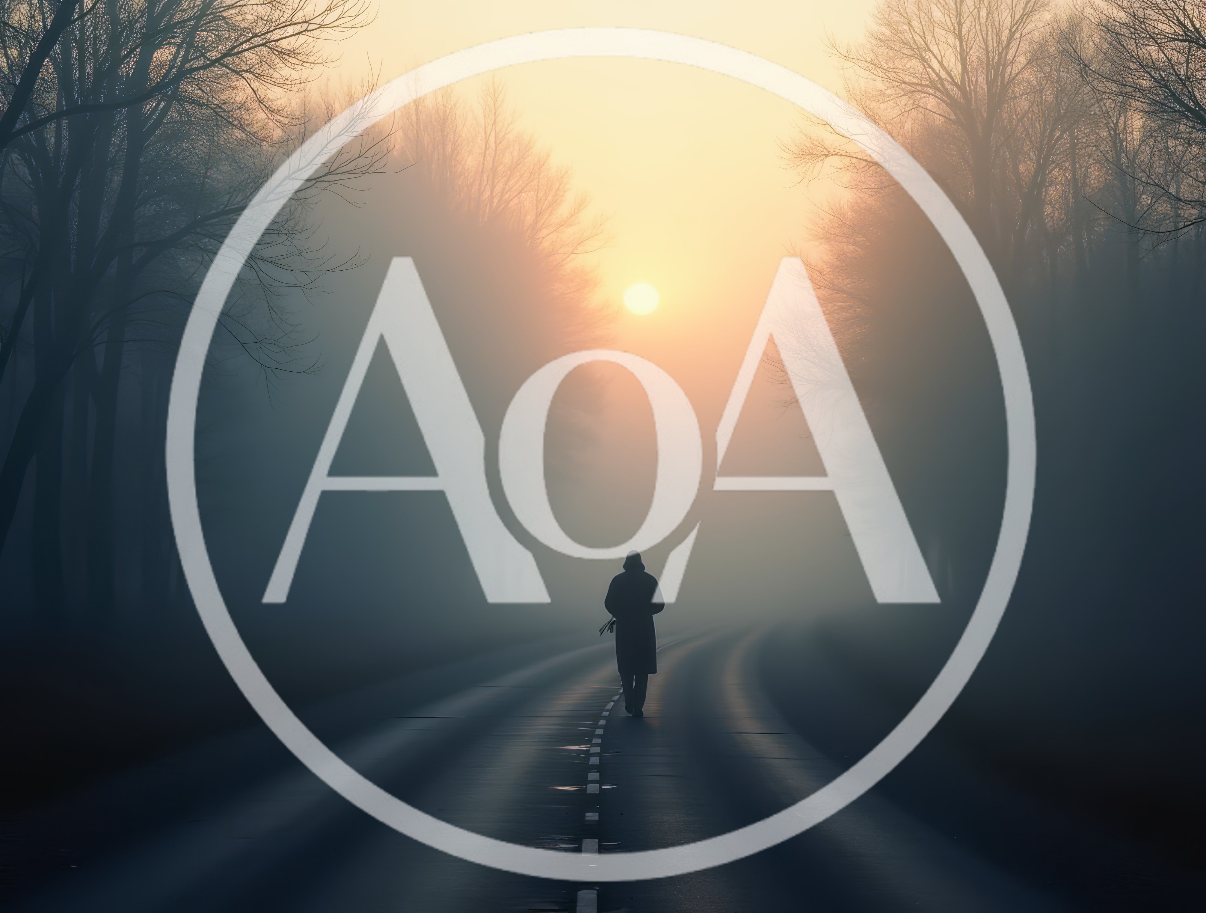 Lone Person Walking Down A Foggy Country Road