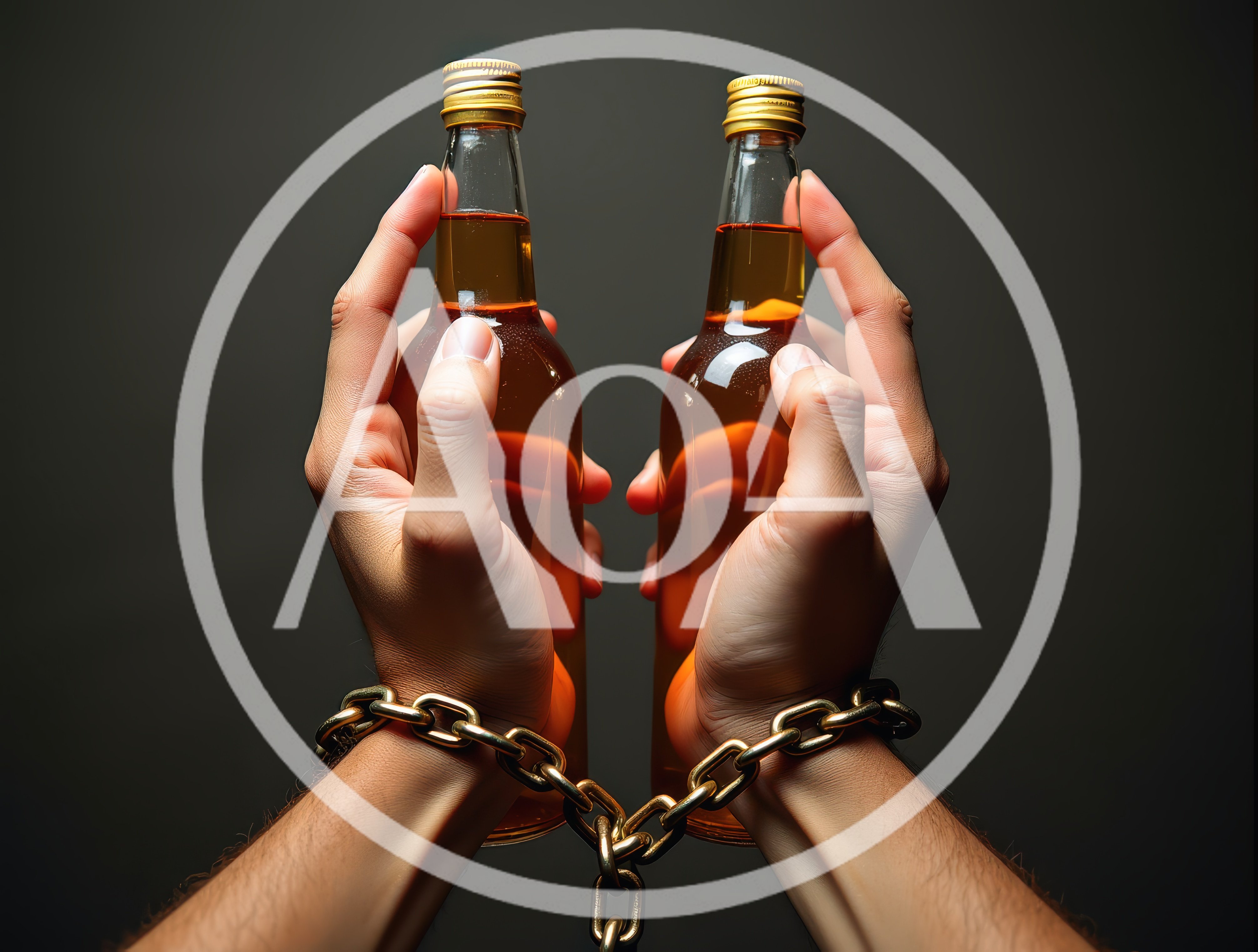 Hands Shackled To Two Bottles Of Alcohol