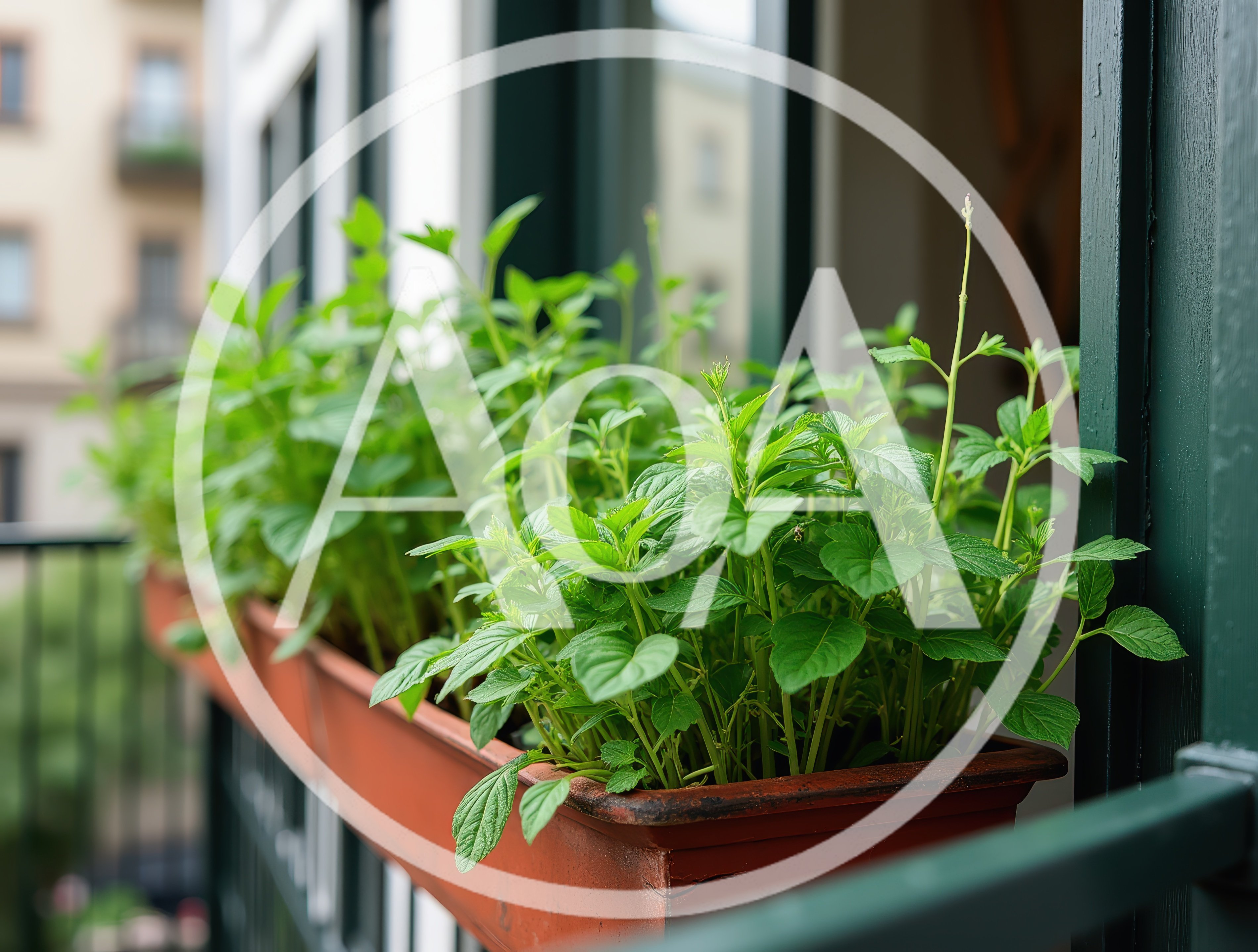 Fresh Green Mint Plants Growing In A Window Box