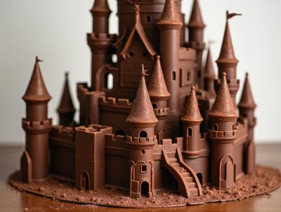 Intricate Chocolate Castle Sculpture On Display